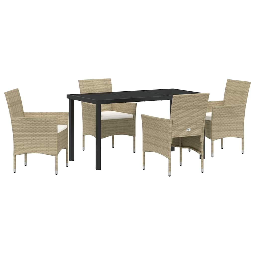 vidaXL Conjunto de Jantar para Jardim com almofada 5 pcs Bege vime PE