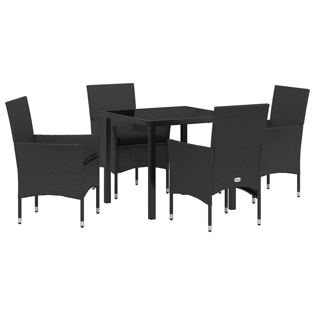 vidaXL Conjunto de Jantar para Jardim com almofada 5 pcs Preto vime PE