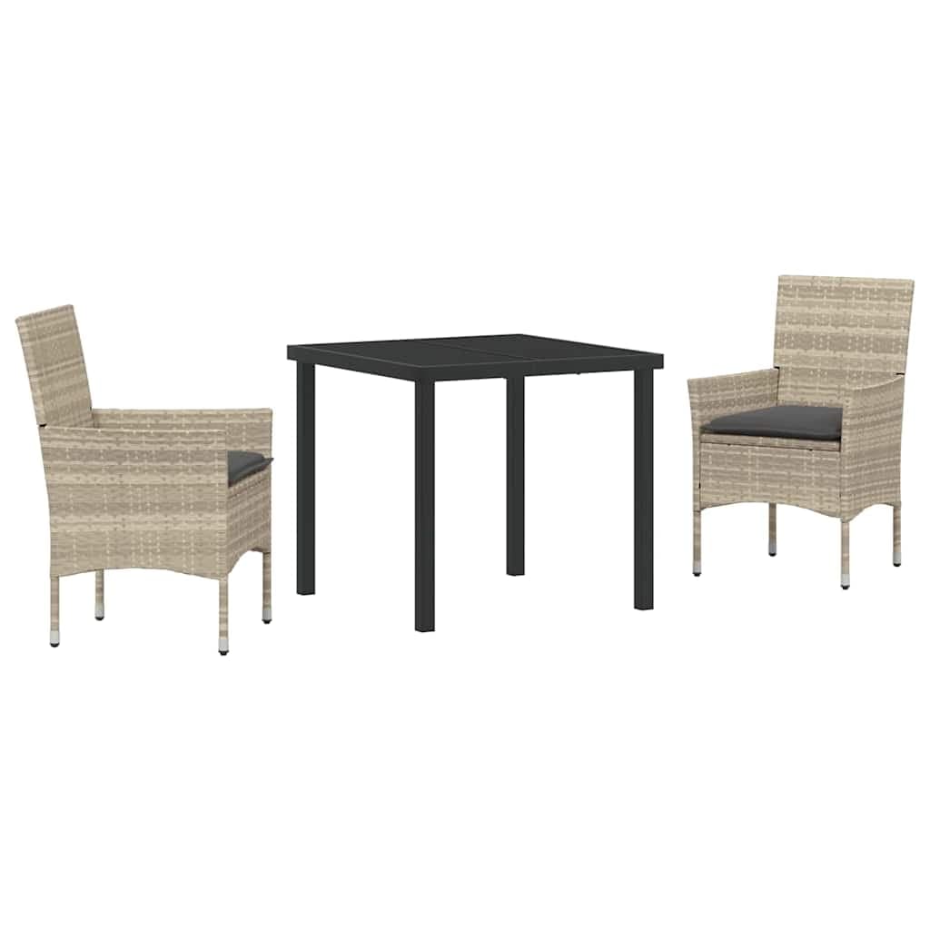 vidaXL Conjunto de Jantar para Jardim 3 pcs Cinzento-claro vime PE