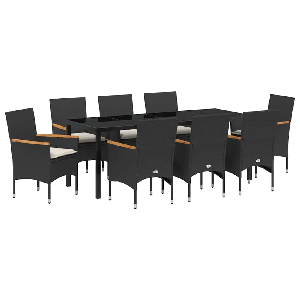 vidaXL Conjunto de Jantar para Jardim com almofada 9 pcs Preto vime PE