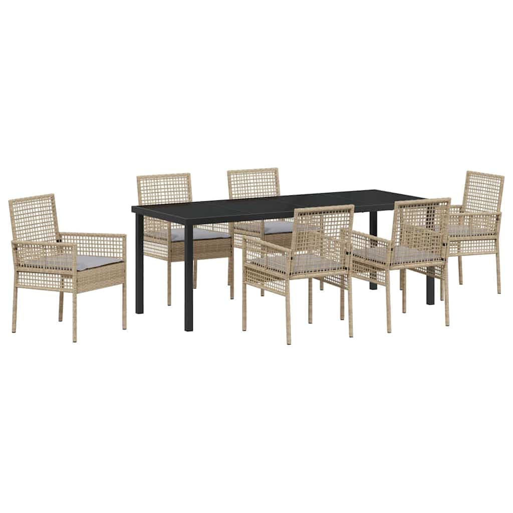 vidaXL Conjunto de Jantar para Jardim com almofada 7 pcs Bege vime PE