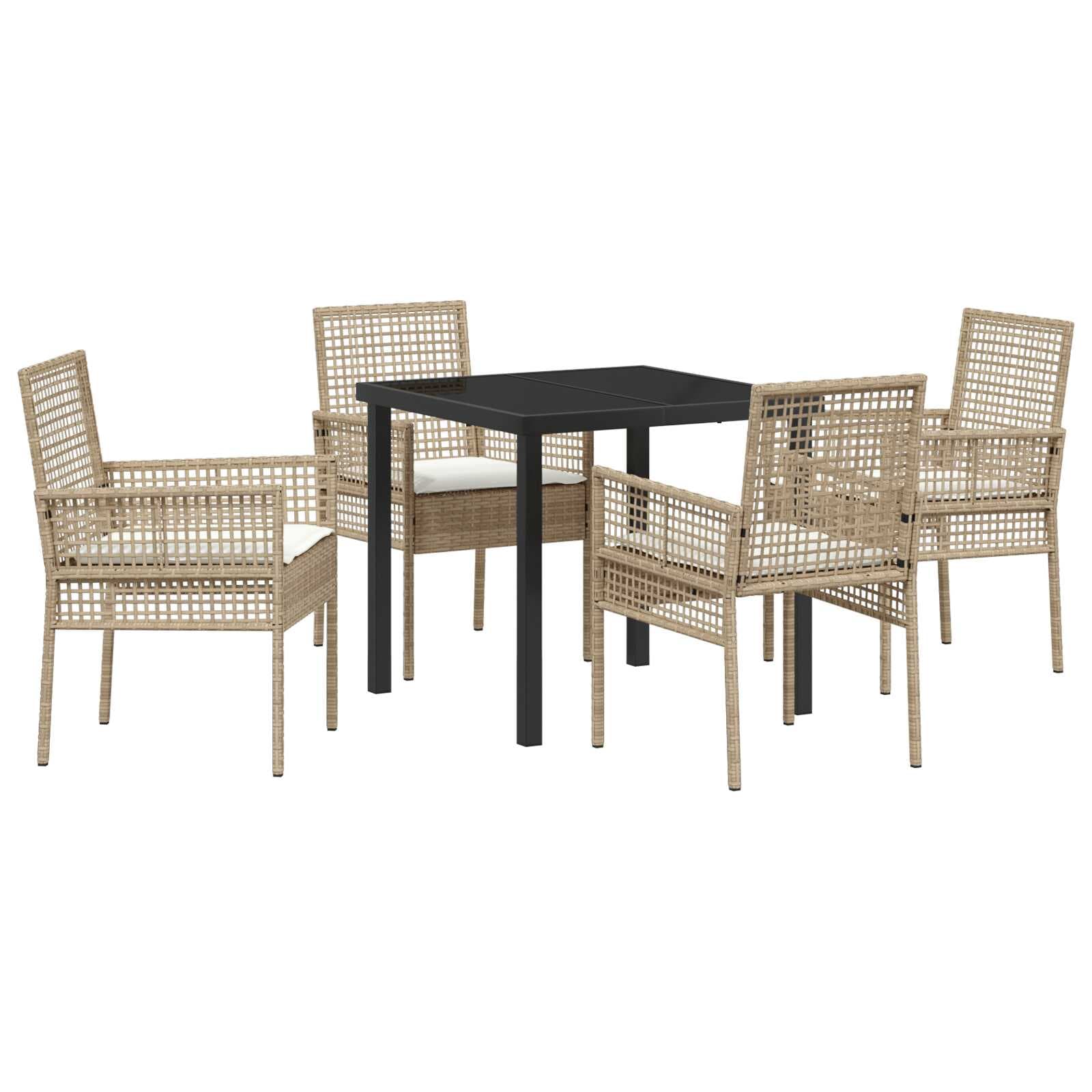 vidaXL Conjunto de Jantar para Jardim com almofada 5 pcs Bege vime PE