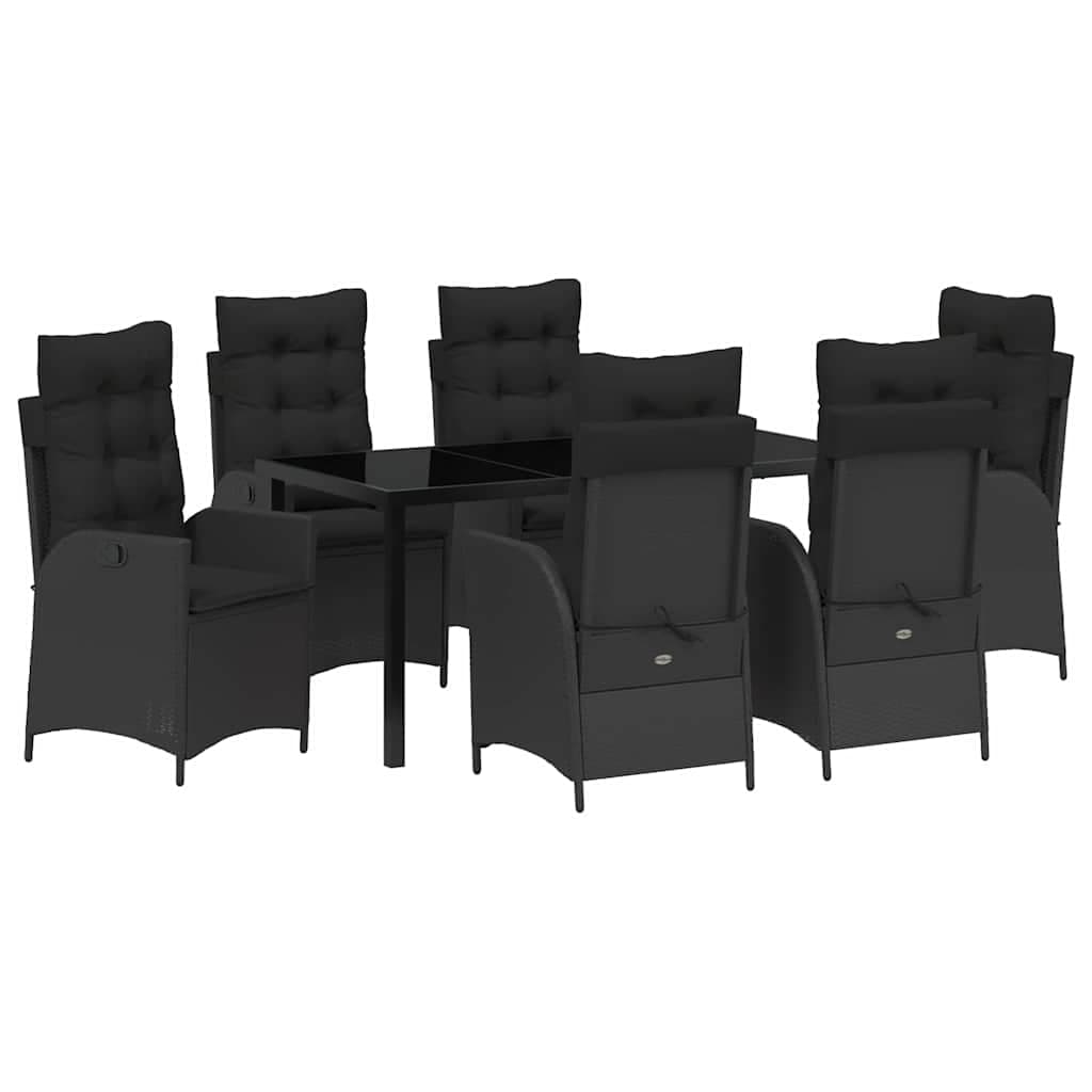 vidaXL Conjunto de Jantar para Jardim com almofada 7 pcs Preto vime PE