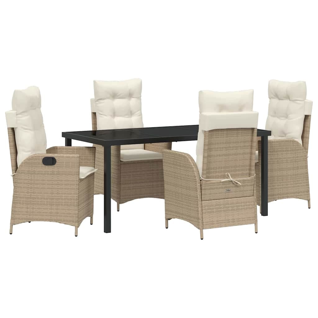 vidaXL Conjunto de Jantar para Jardim com almofada 5 pcs Bege vime PE