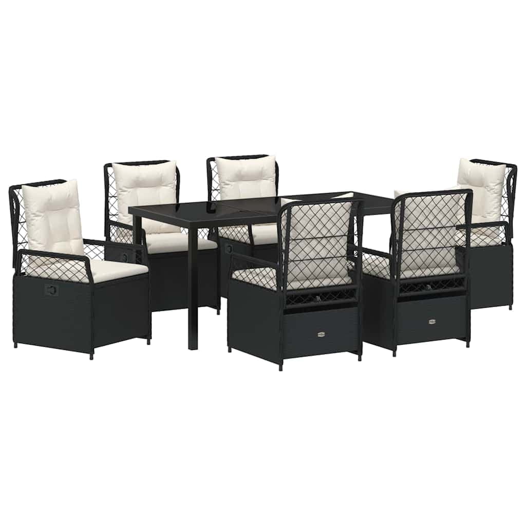 vidaXL Conjunto de Jantar para Jardim 7 pcs Preto vime PE