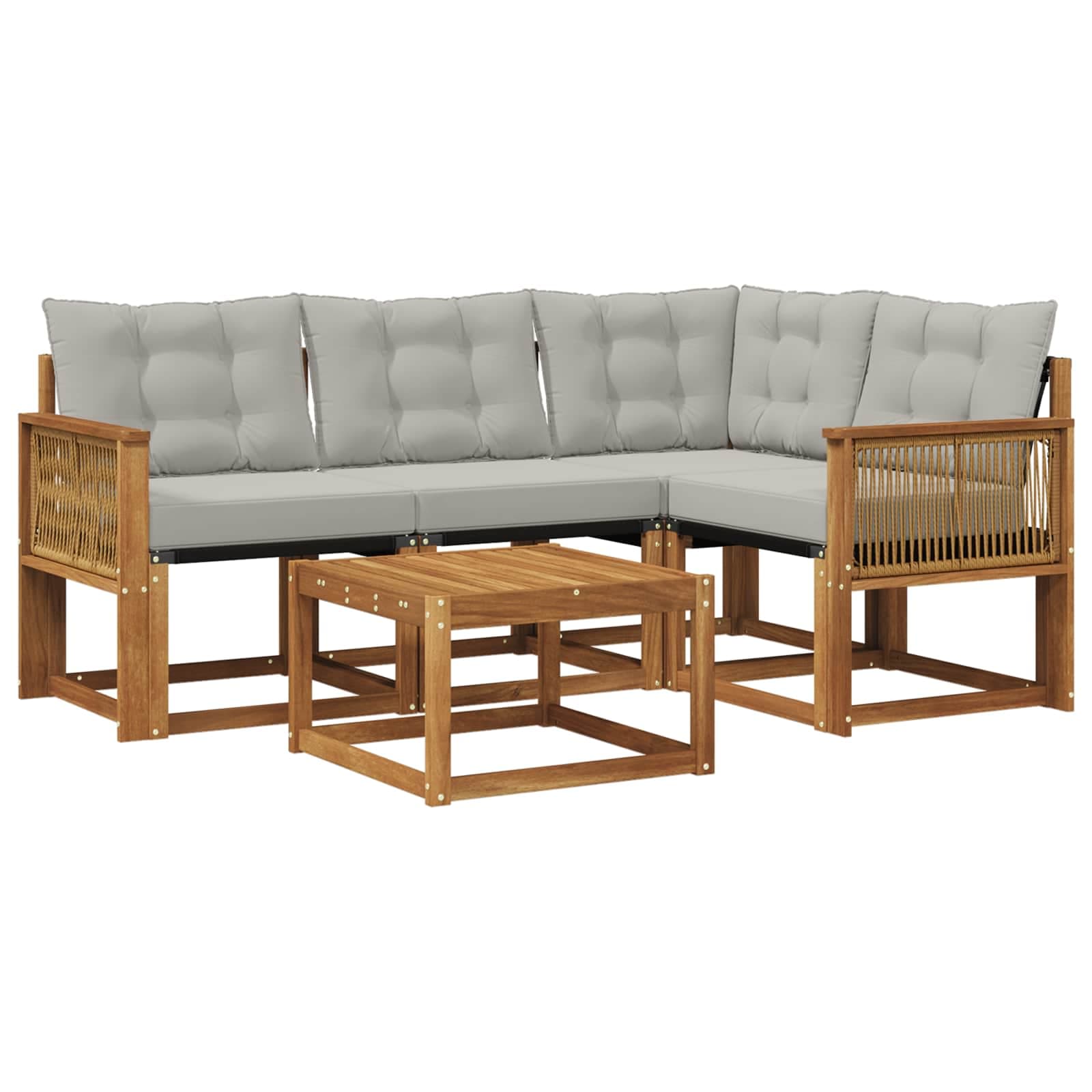 vidaXL Conjunto de Sofás para Exterior 5 pcs Natural e Cinzento-Claro