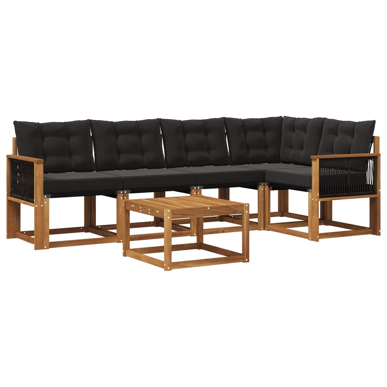 vidaXL Conjunto de Sofás para Exterior 6 pcs Natural e Preto