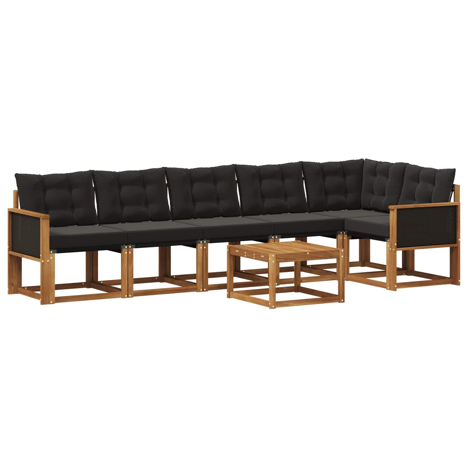 vidaXL Conjunto de Sofás para Exterior 7 pcs Natural e Preto