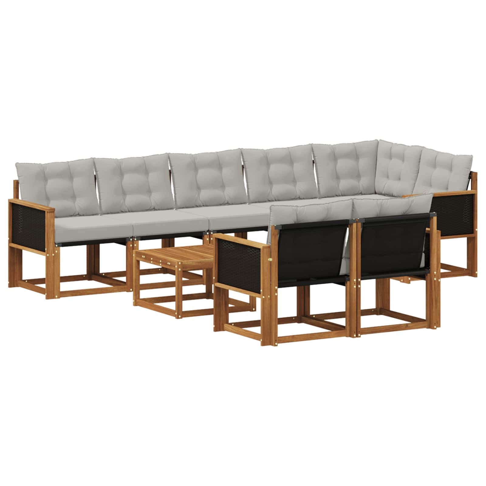 vidaXL Conjunto de Sofás para Exterior 9 pcs Natural e Cinzento-Claro