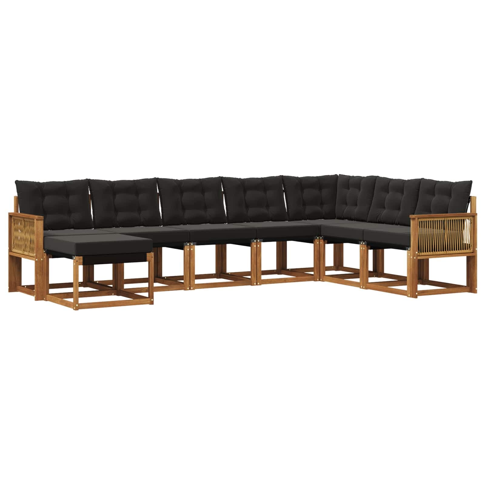 vidaXL Conjunto de Sofás para Exterior 8 pcs Natural e Preto
