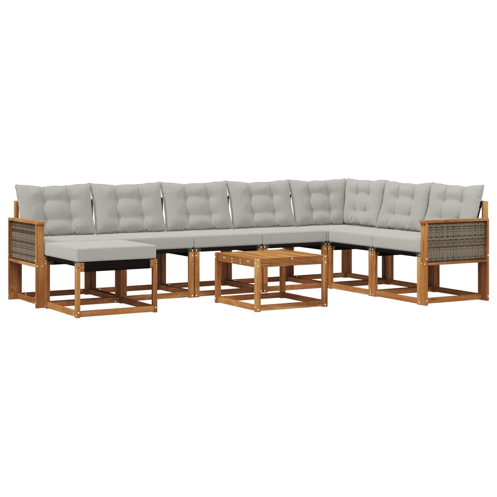vidaXL Conjunto de Sofás para Exterior 9 pcs Natural e Cinza claro