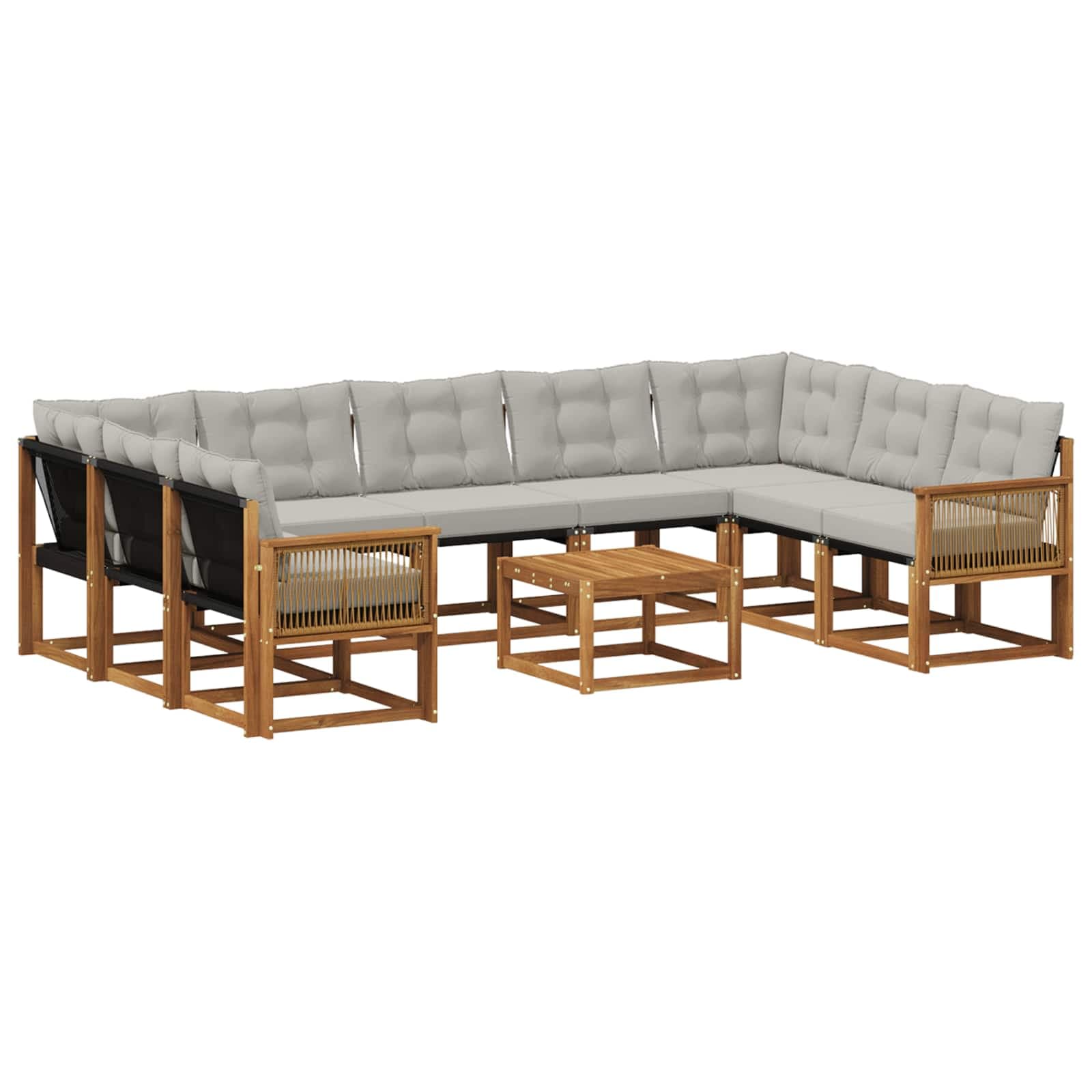 vidaXL Conjunto de Sofás para Exterior 10 pcs Natural e Cinzento-Claro