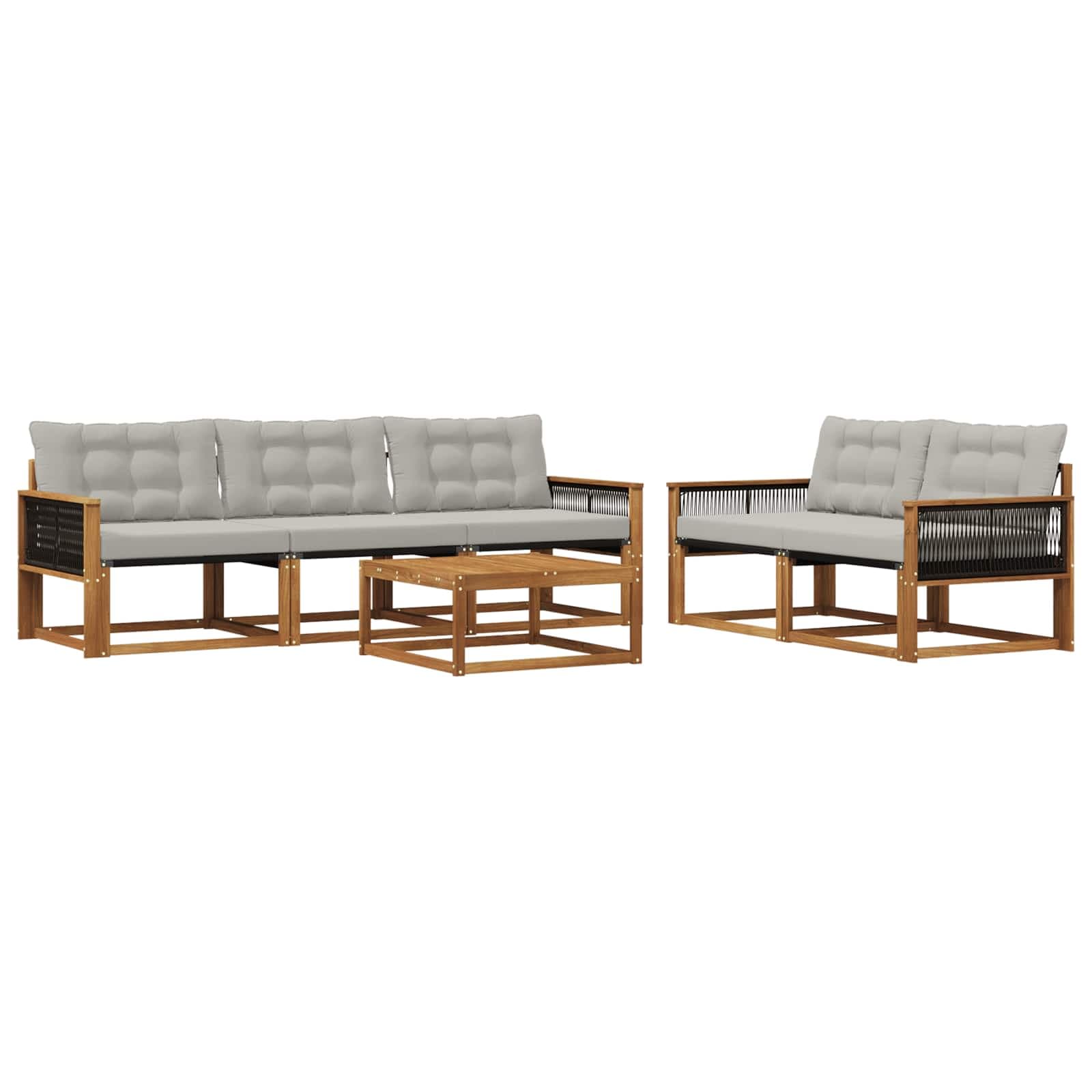 vidaXL Conjunto de Sofás para Exterior 6 pcs Natural e Cinzento-Claro