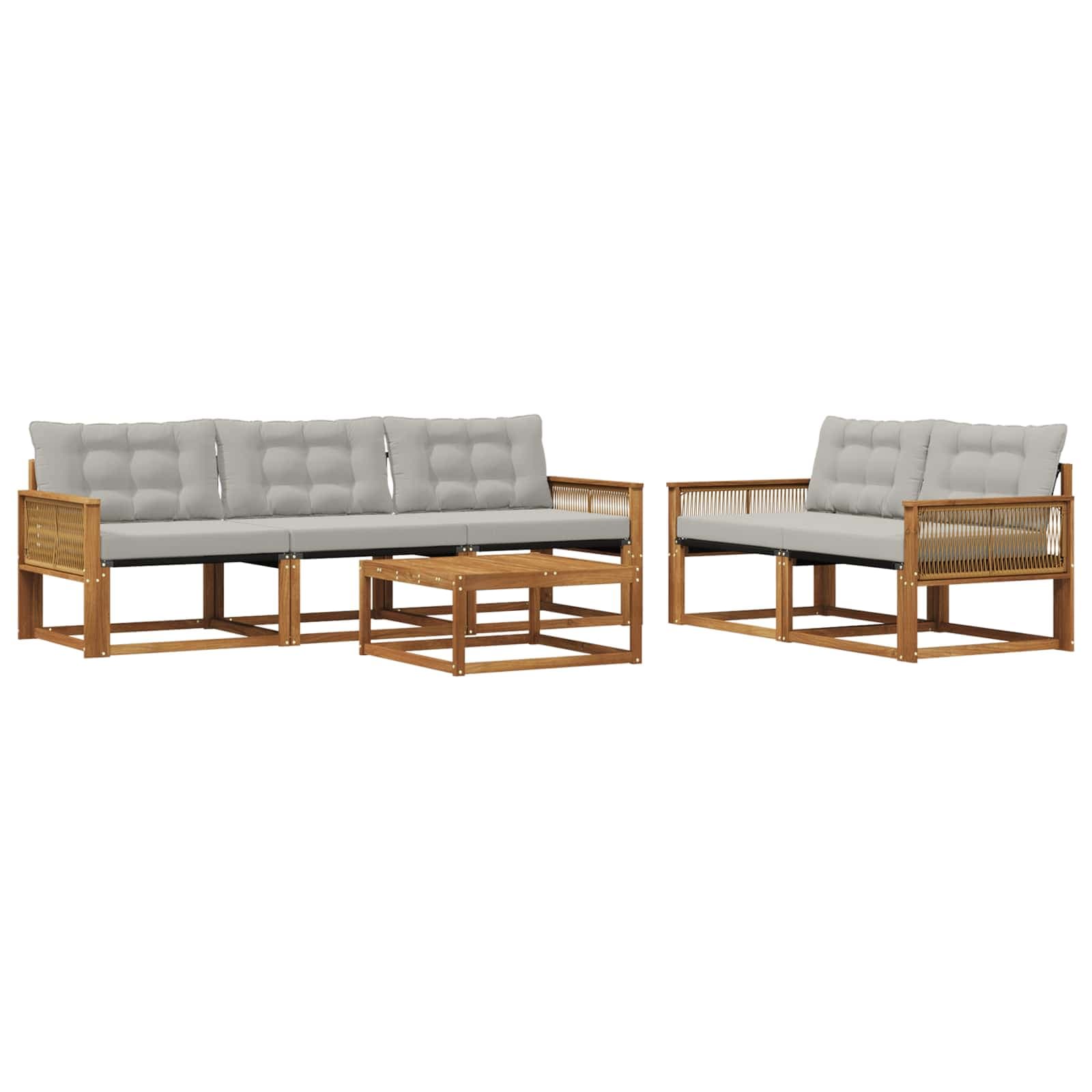 vidaXL Conjunto de Sofás para Exterior 6 pcs Natural e Cinzento-Claro