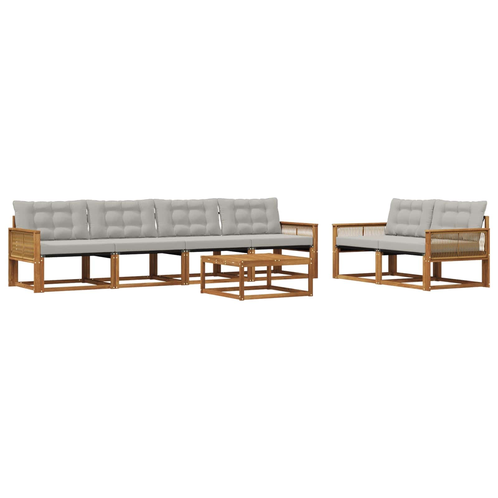 vidaXL Conjunto de Sofás para Exterior 7 pcs Natural e Cinzento-Claro