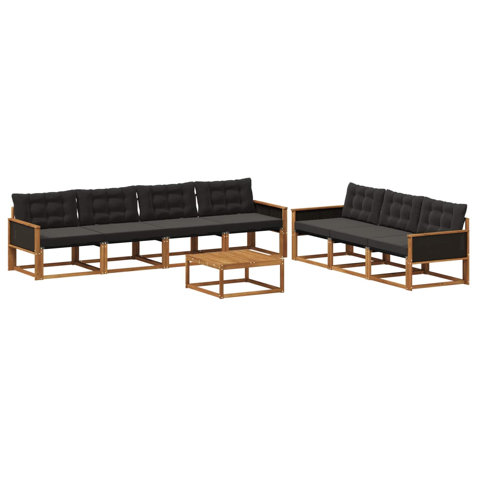 vidaXL Conjunto de Sofás para Exterior 8 pcs Natural e Preto