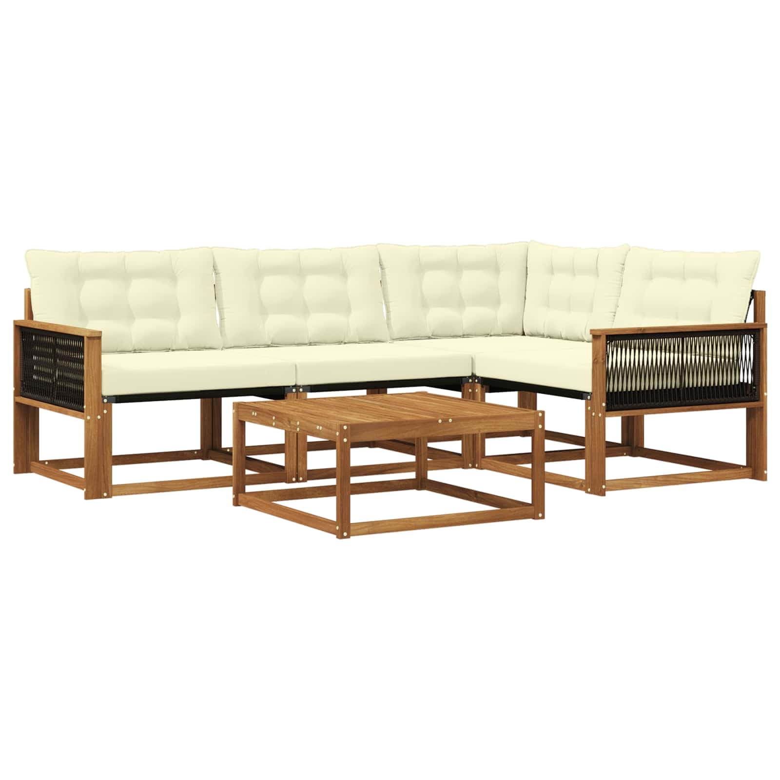 vidaXL Conjunto de Sofás para Exterior 5 pcs Natural e Creme