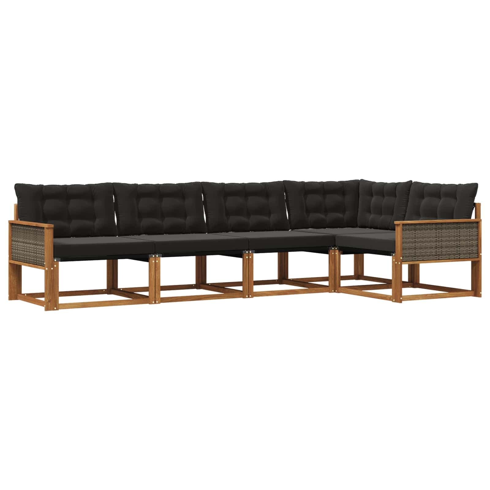 vidaXL Conjunto de Sofás para Exterior 5 pcs Natural e Preto