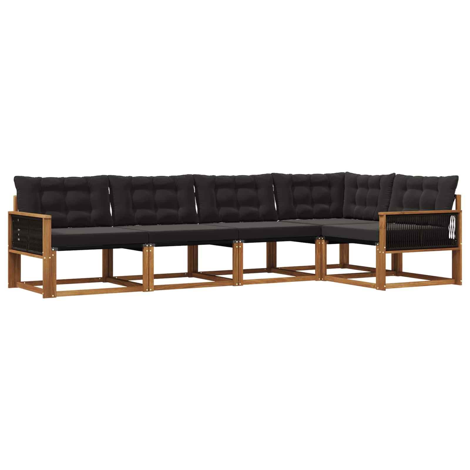 vidaXL Conjunto de Sofás para Exterior 5 pcs Natural e Preto
