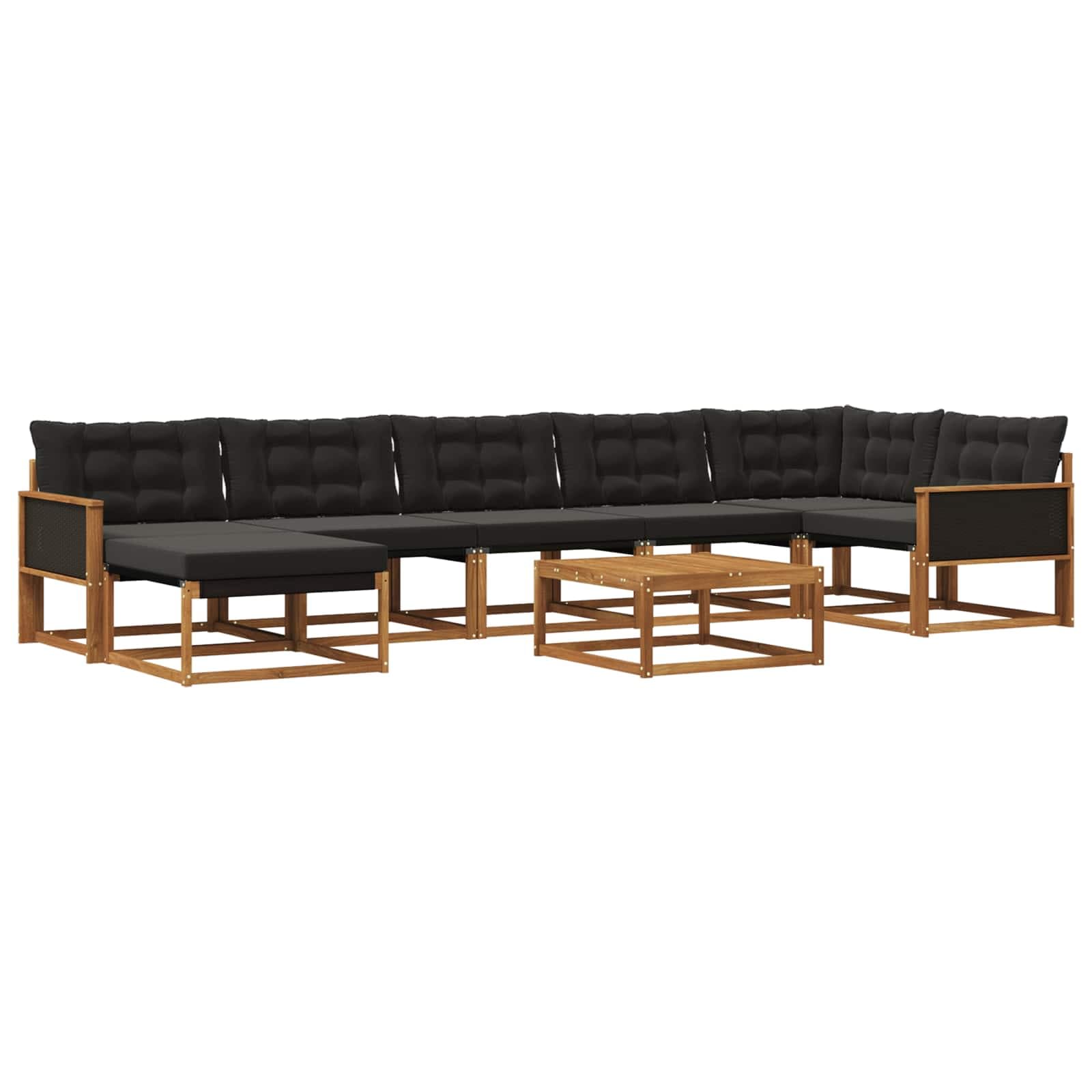 vidaXL Conjunto de Sofás para Exterior 8 pcs Natural e Preto