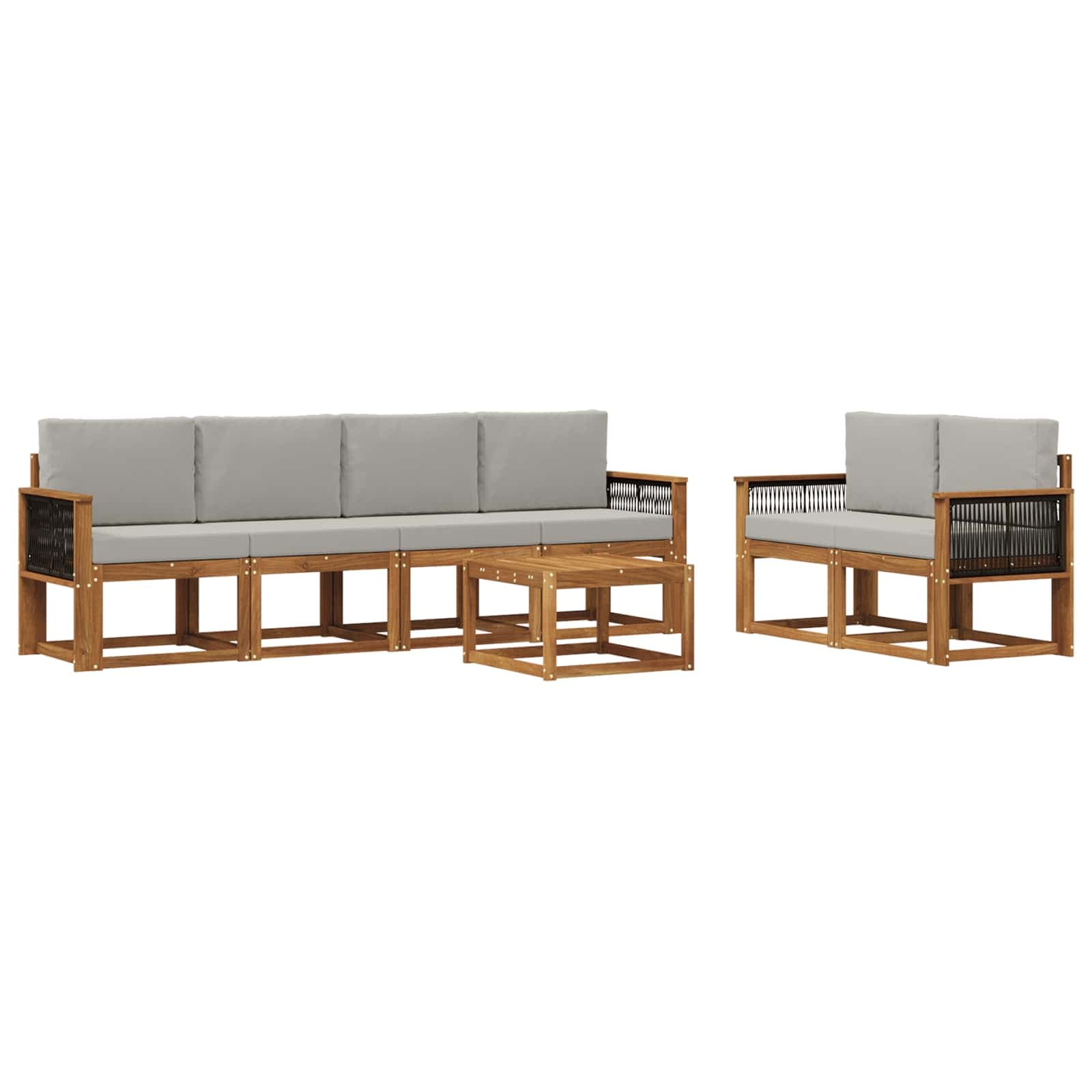 vidaXL Conjunto de Sofás para Exterior 6 pcs Natural e Cinzento-Claro