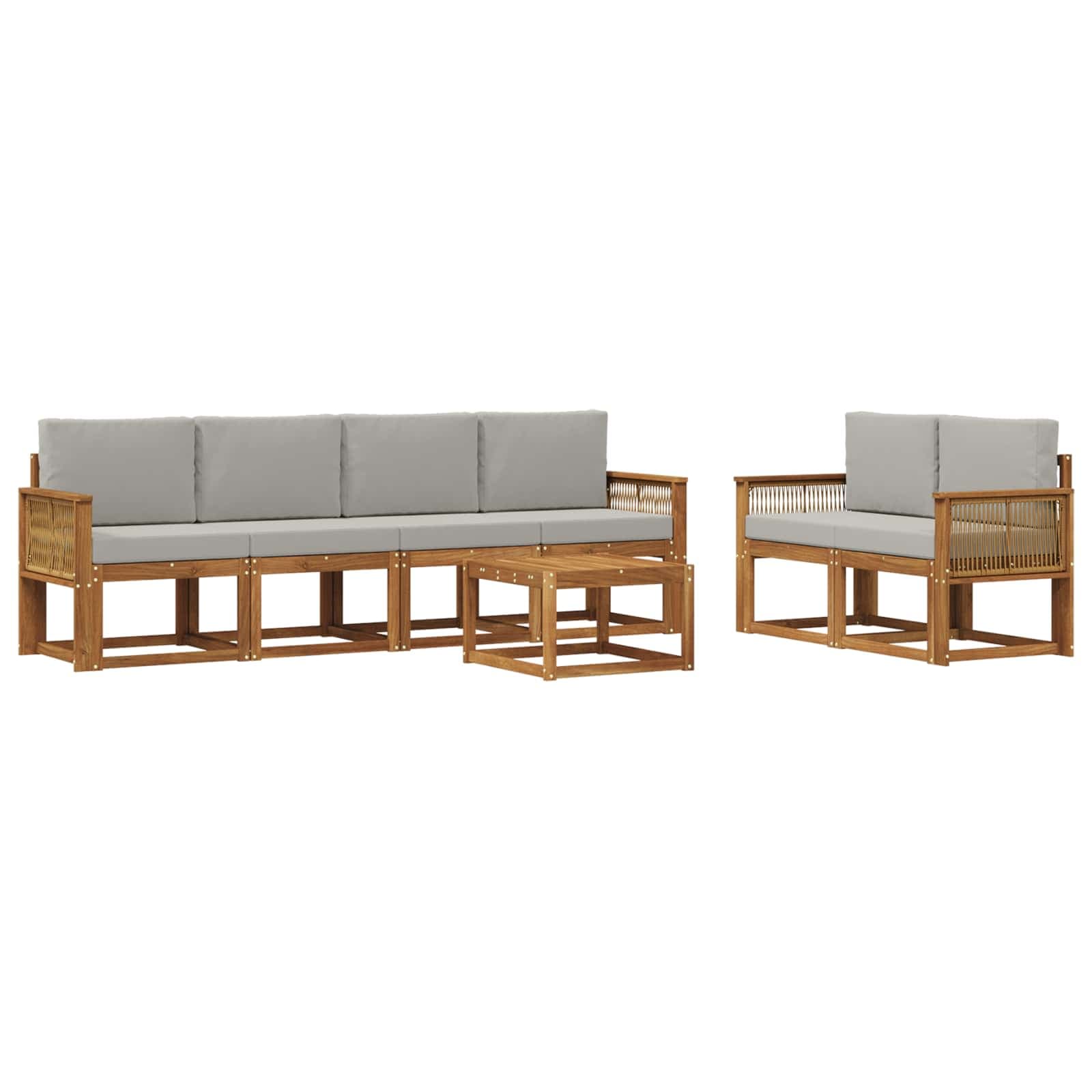 vidaXL Conjunto de Sofás para Exterior 7 pcs Natural e Cinzento-Claro