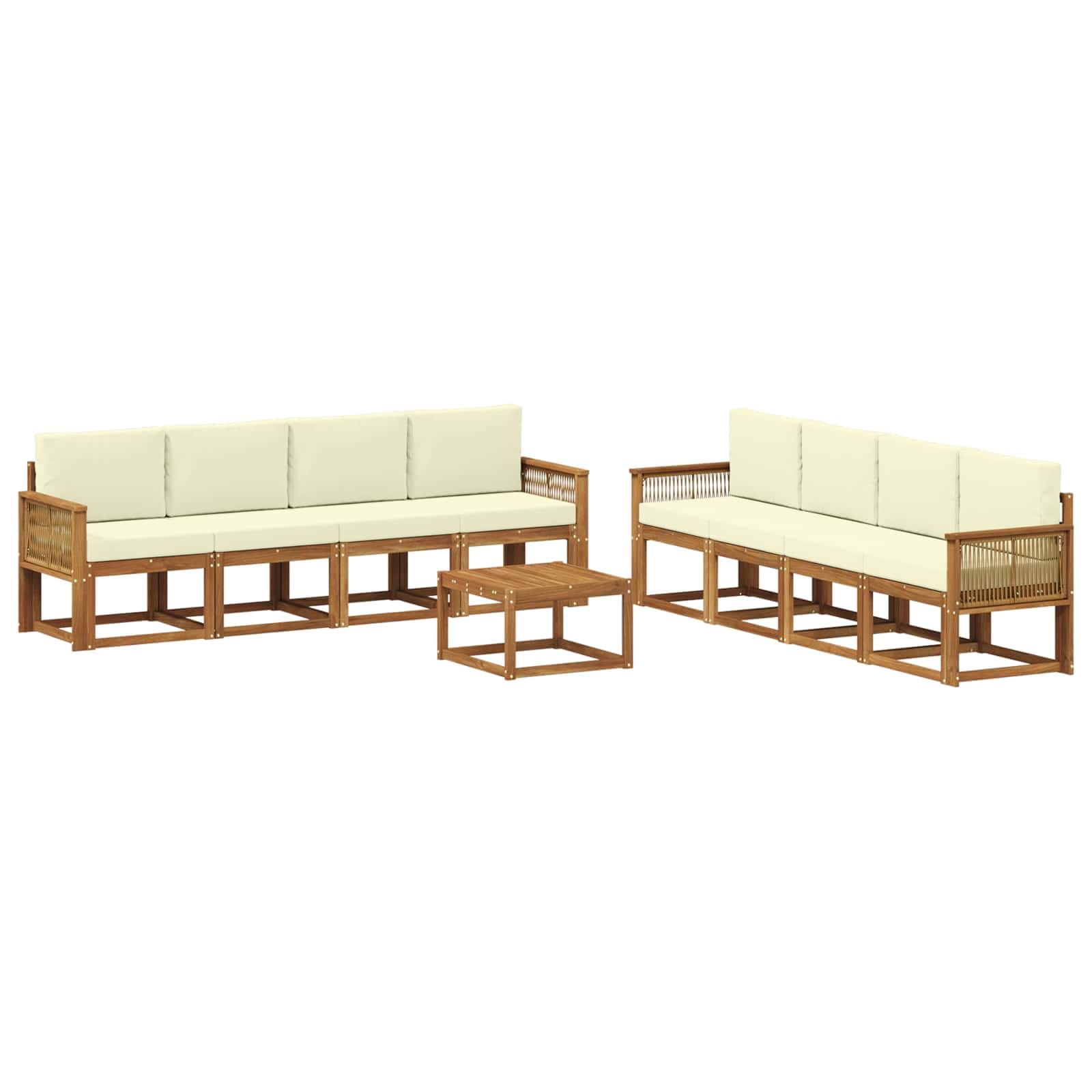 vidaXL Conjunto de Sofás para Exterior 9 pcs Natural e Creme Poliéster