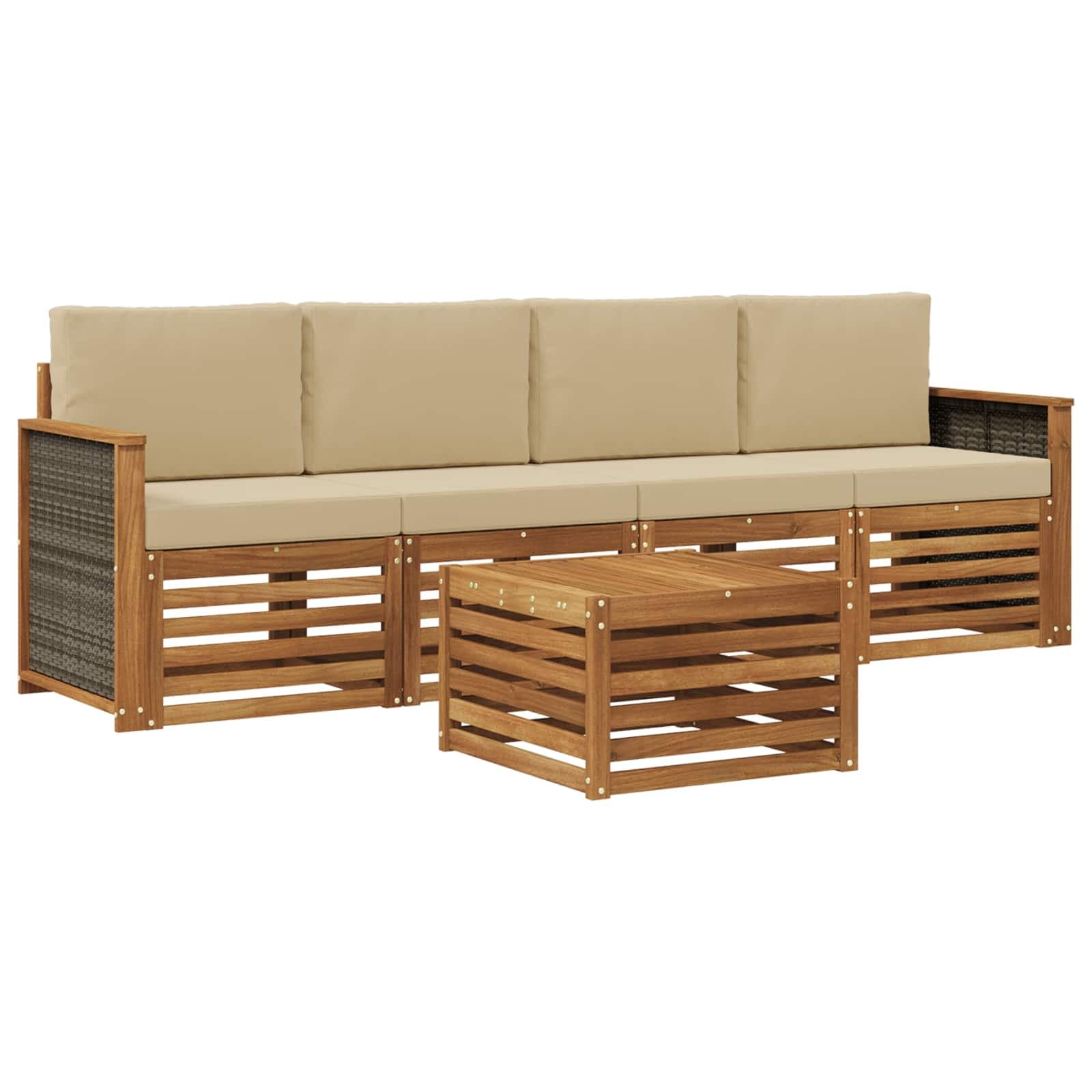 vidaXL Conjunto de Sofás para Exterior 5 pcs Natural e Bege