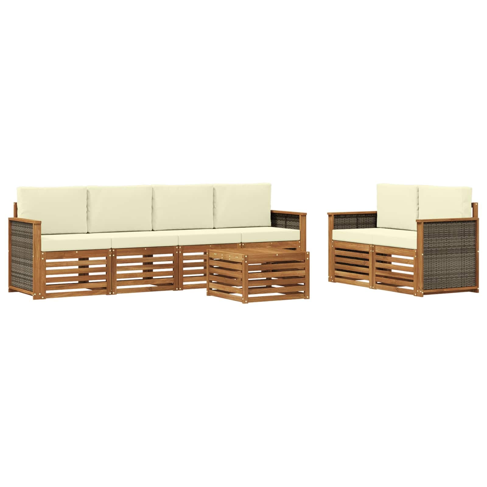 vidaXL Conjunto de Sofás para Exterior 7 pcs Natural e Creme