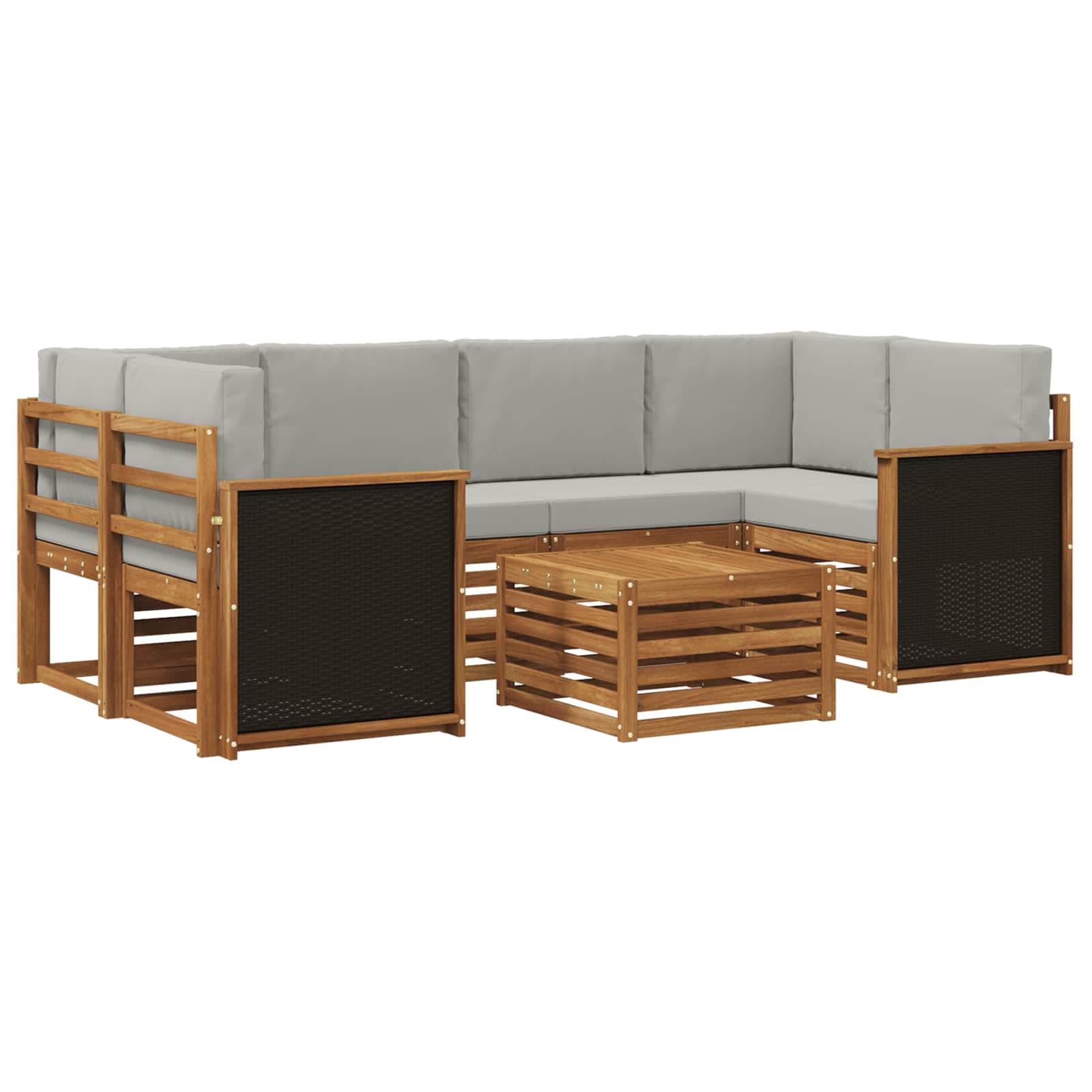 vidaXL Conjunto de Sofás para Exterior 7 pcs Natural e Cinzento-Claro