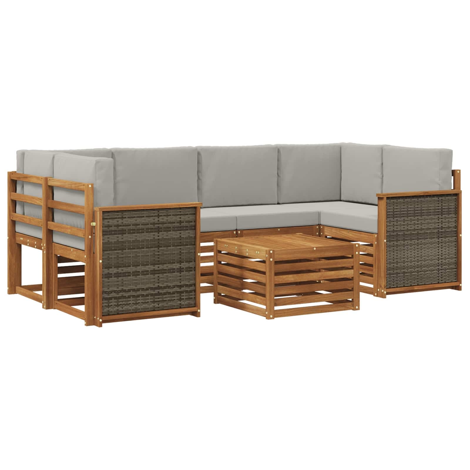 vidaXL Conjunto de Sofás para Exterior 7 pcs Natural e Cinzento-Claro