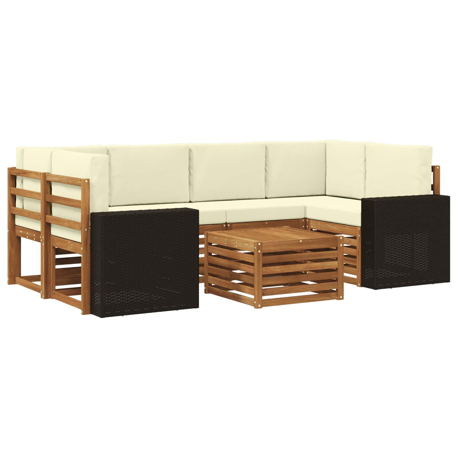 vidaXL Conjunto de Sofás para Exterior 7 pcs Natural e Creme