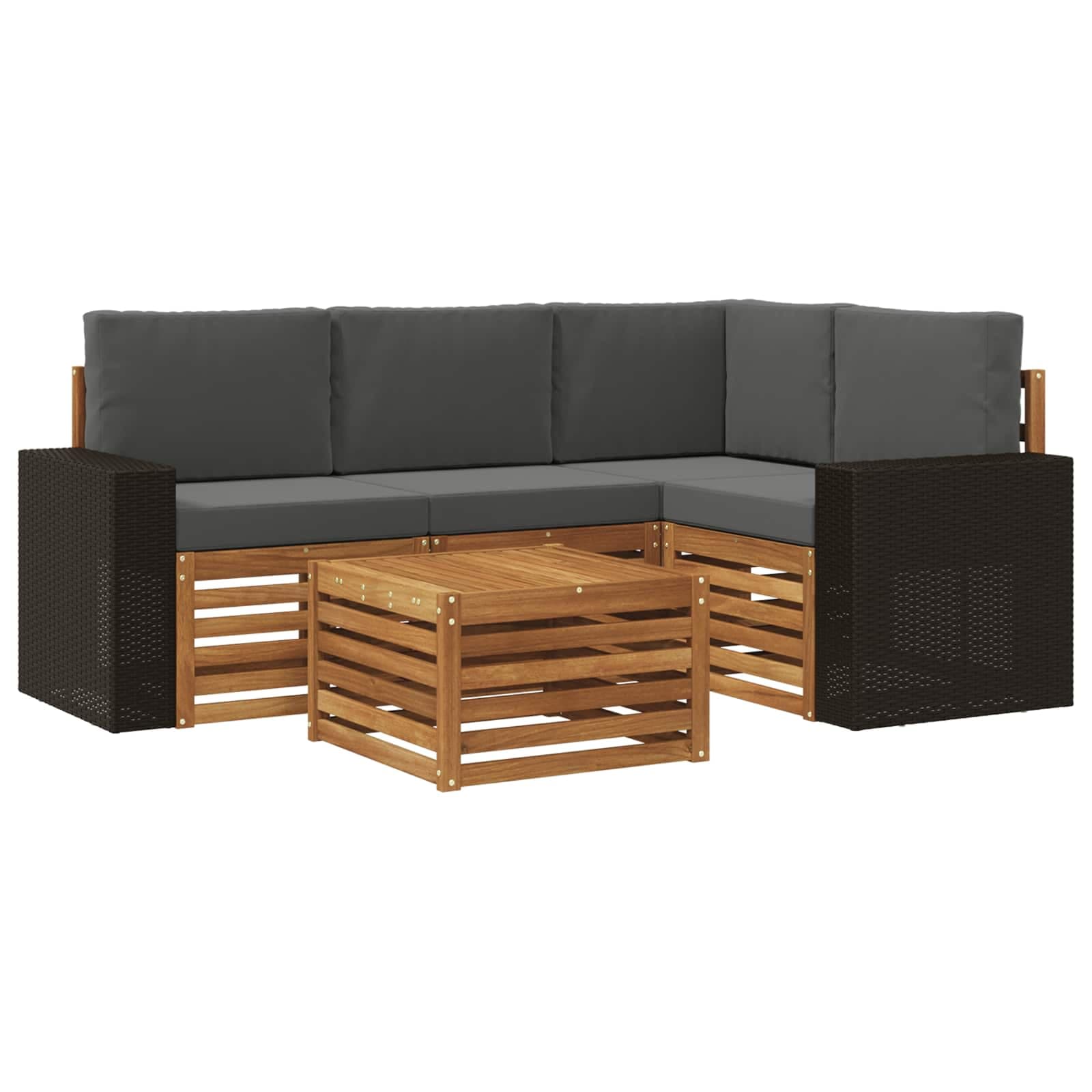 vidaXL Conjunto de Sofás para Exterior 5 pcs Natural e Antracite