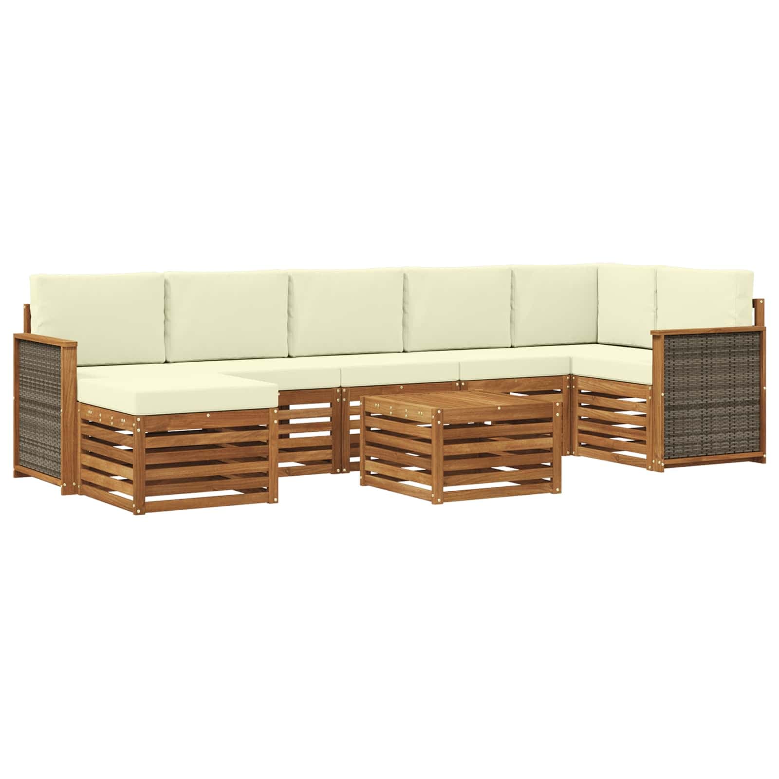 vidaXL Conjunto de Sofás para Exterior 7 pcs Natural e Creme