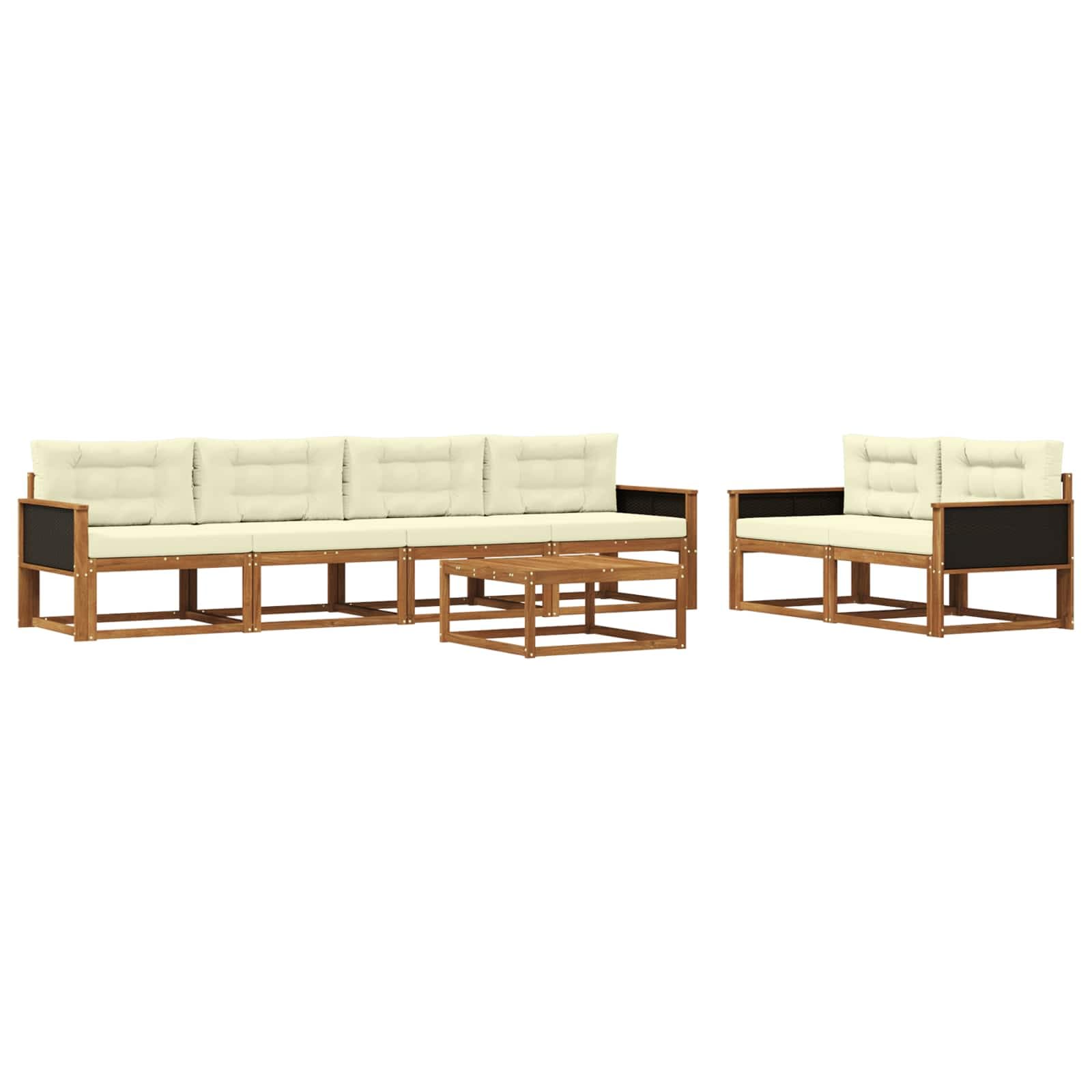 vidaXL Conjunto de Sofás para Exterior 7 pcs Natural e Creme
