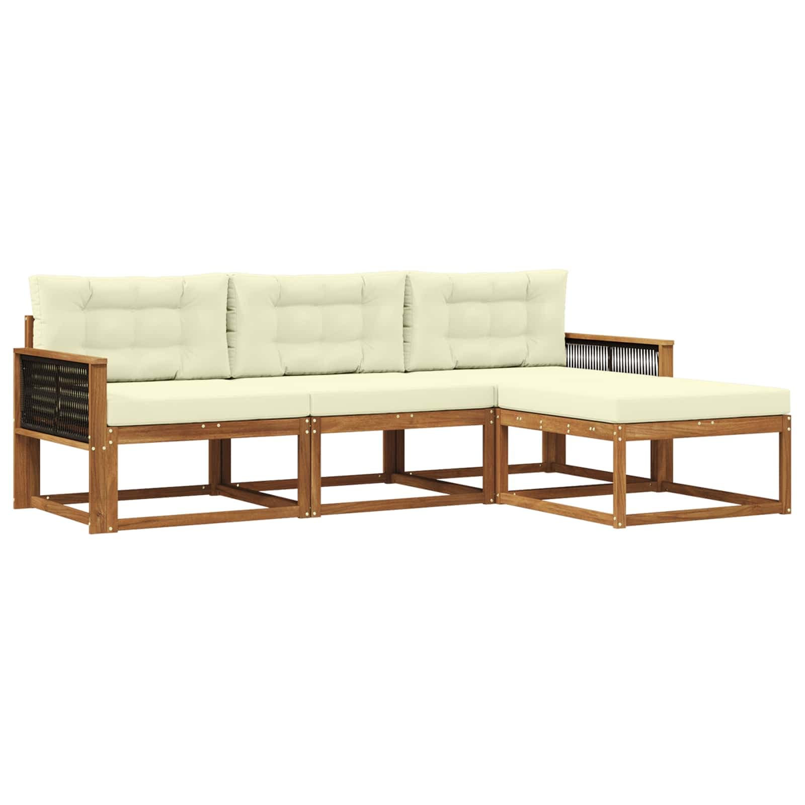 vidaXL Conjunto de Sofás para Exterior 4 pcs Natural e Creme