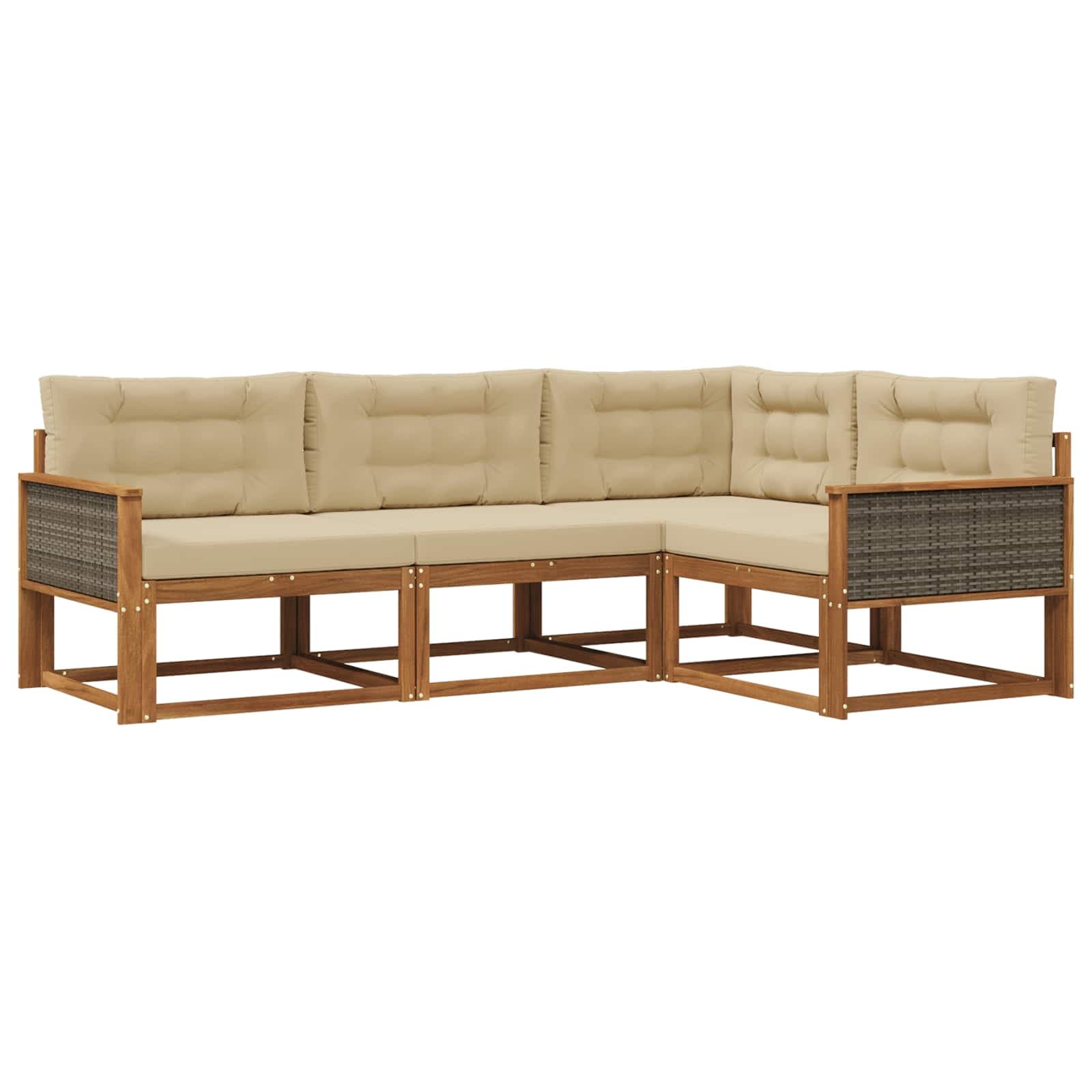 vidaXL Conjunto de Sofás para Exterior 4 pcs Natural e Bege