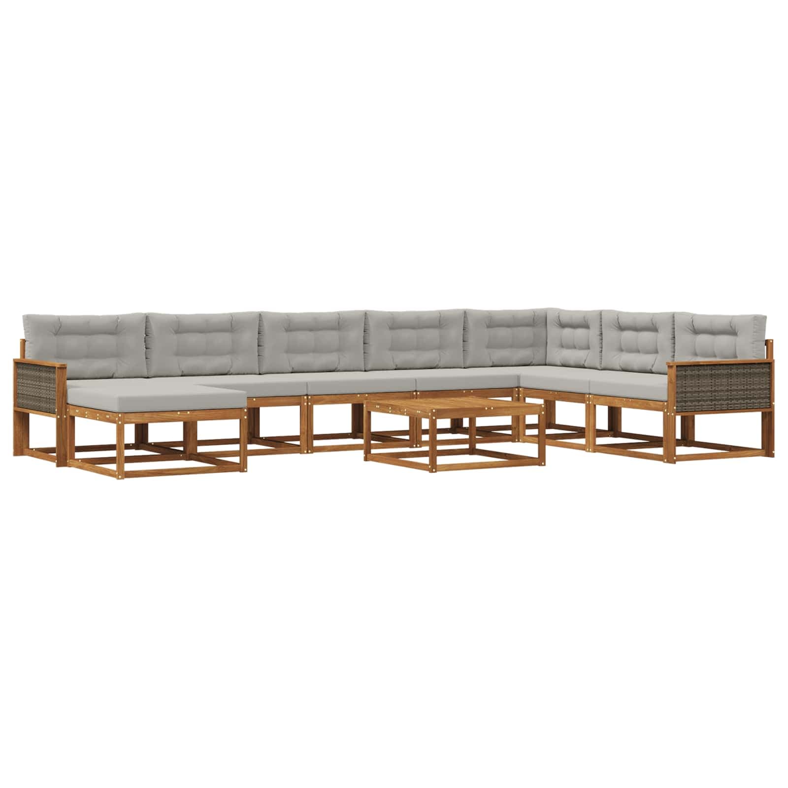 vidaXL Conjunto de Sofás para Exterior 9 pcs Natural e Cinzento-Claro