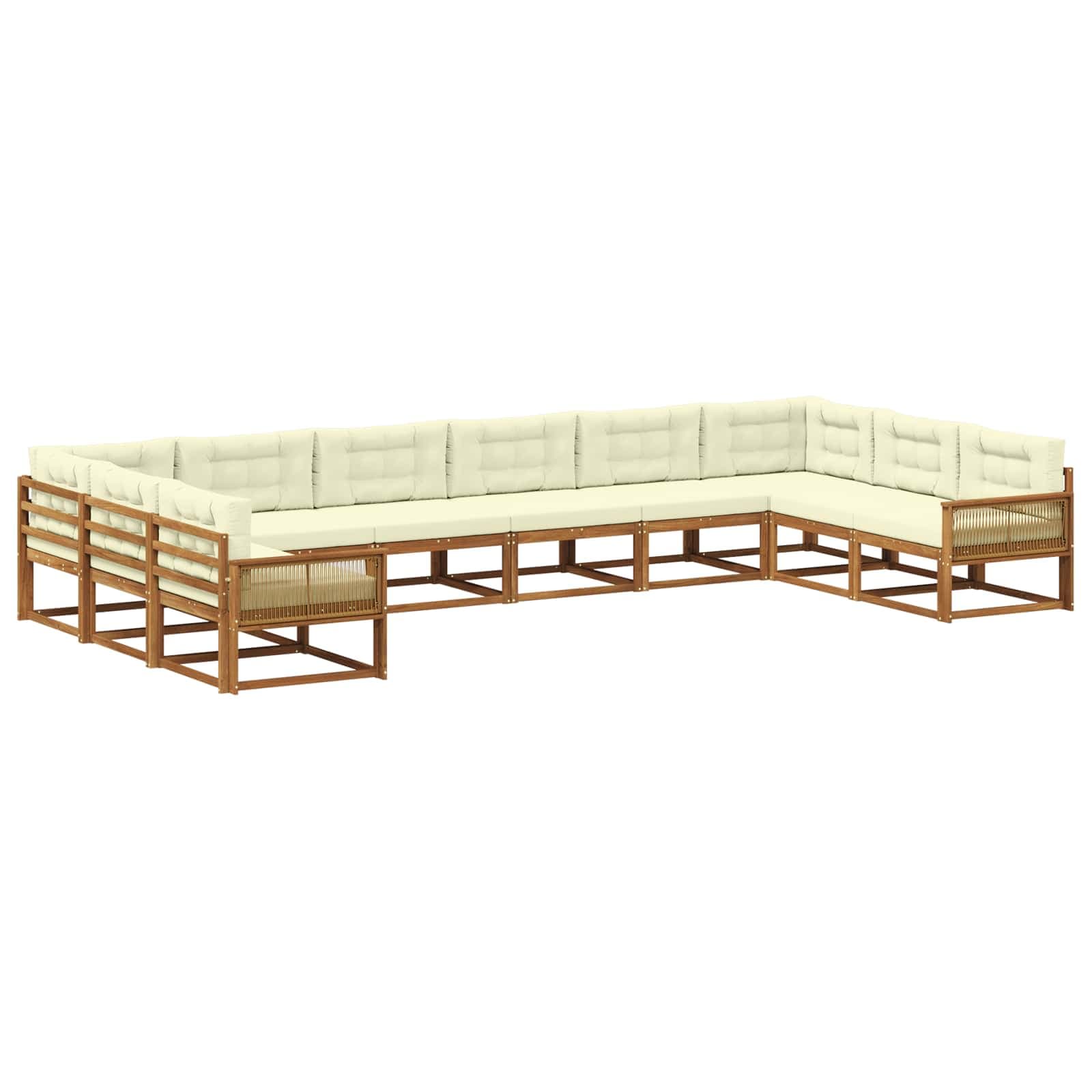 vidaXL Conjunto de Sofás para Exterior 10 pcs Natural e Creme