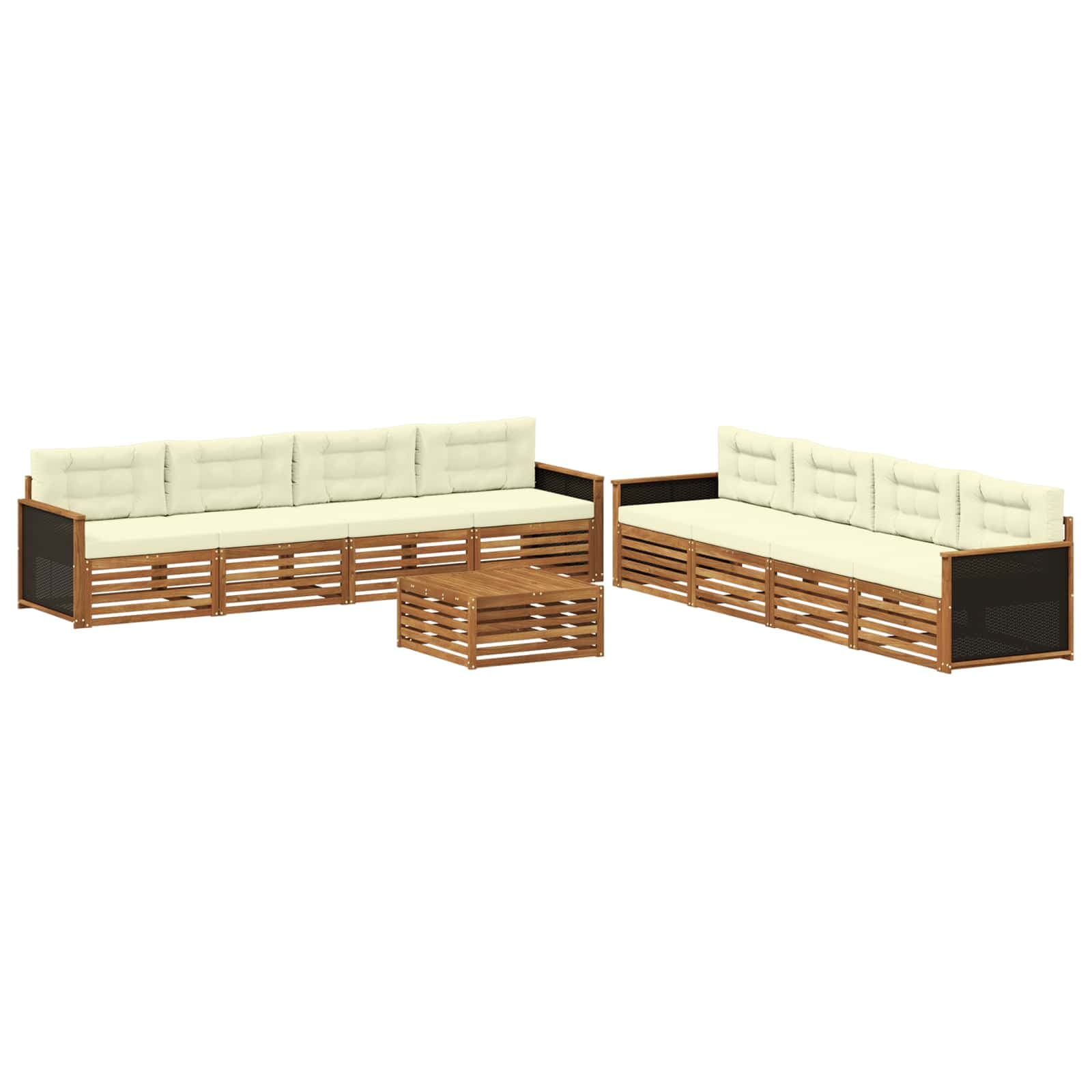 vidaXL Conjunto de Sofás para Exterior 9 pcs Natural e Creme Poliéster