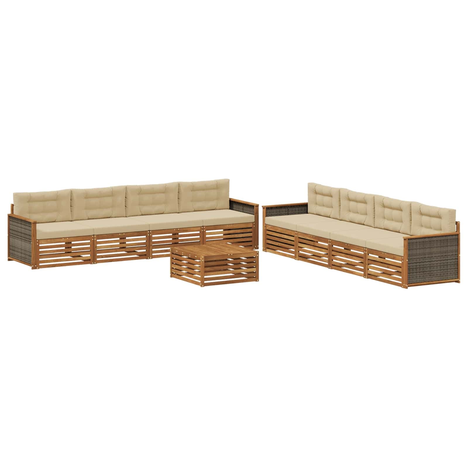 vidaXL Conjunto de Sofás para Exterior 9 pcs Natural e Bege