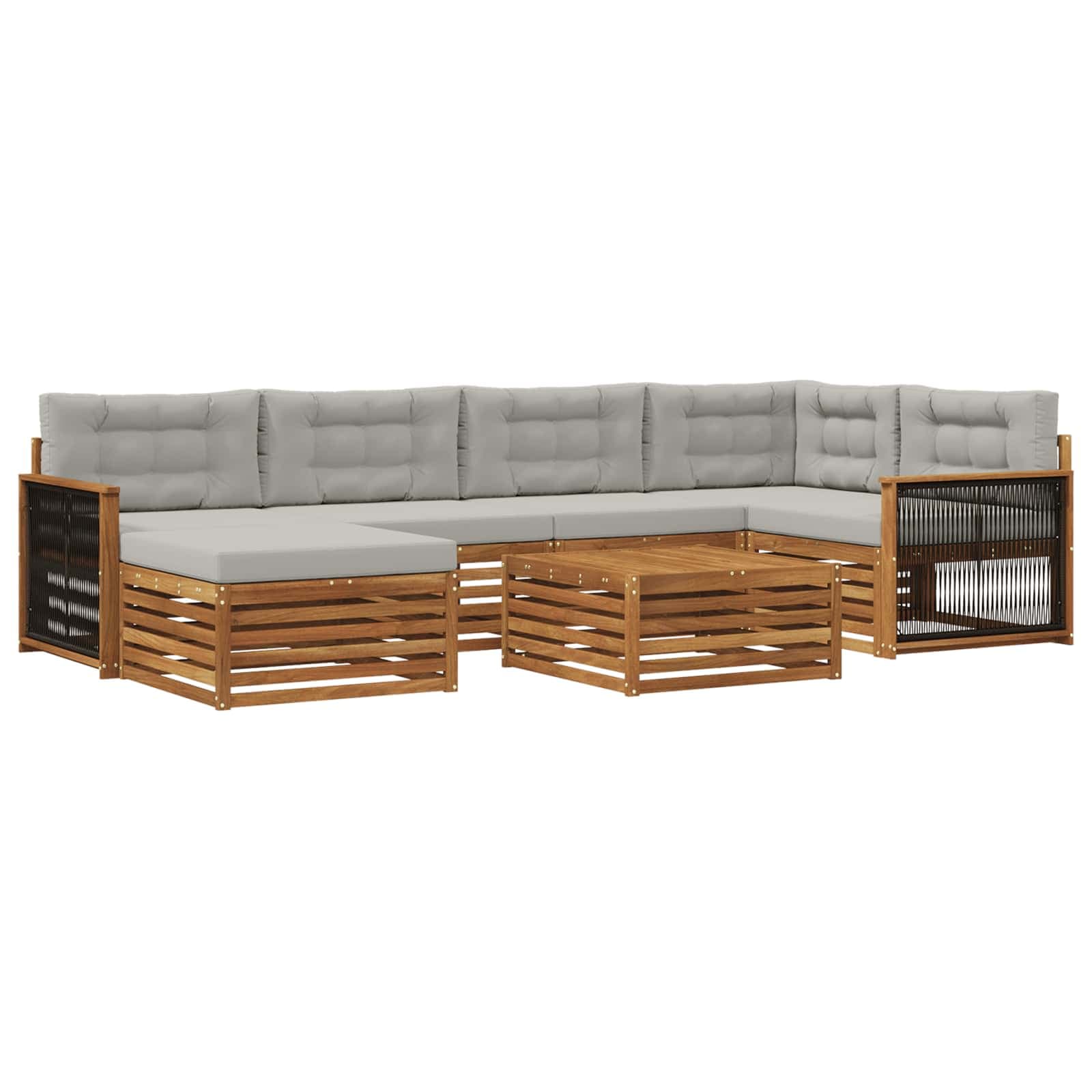 vidaXL Conjunto de Sofás para Exterior 7 pcs Natural e Cinzento-Claro