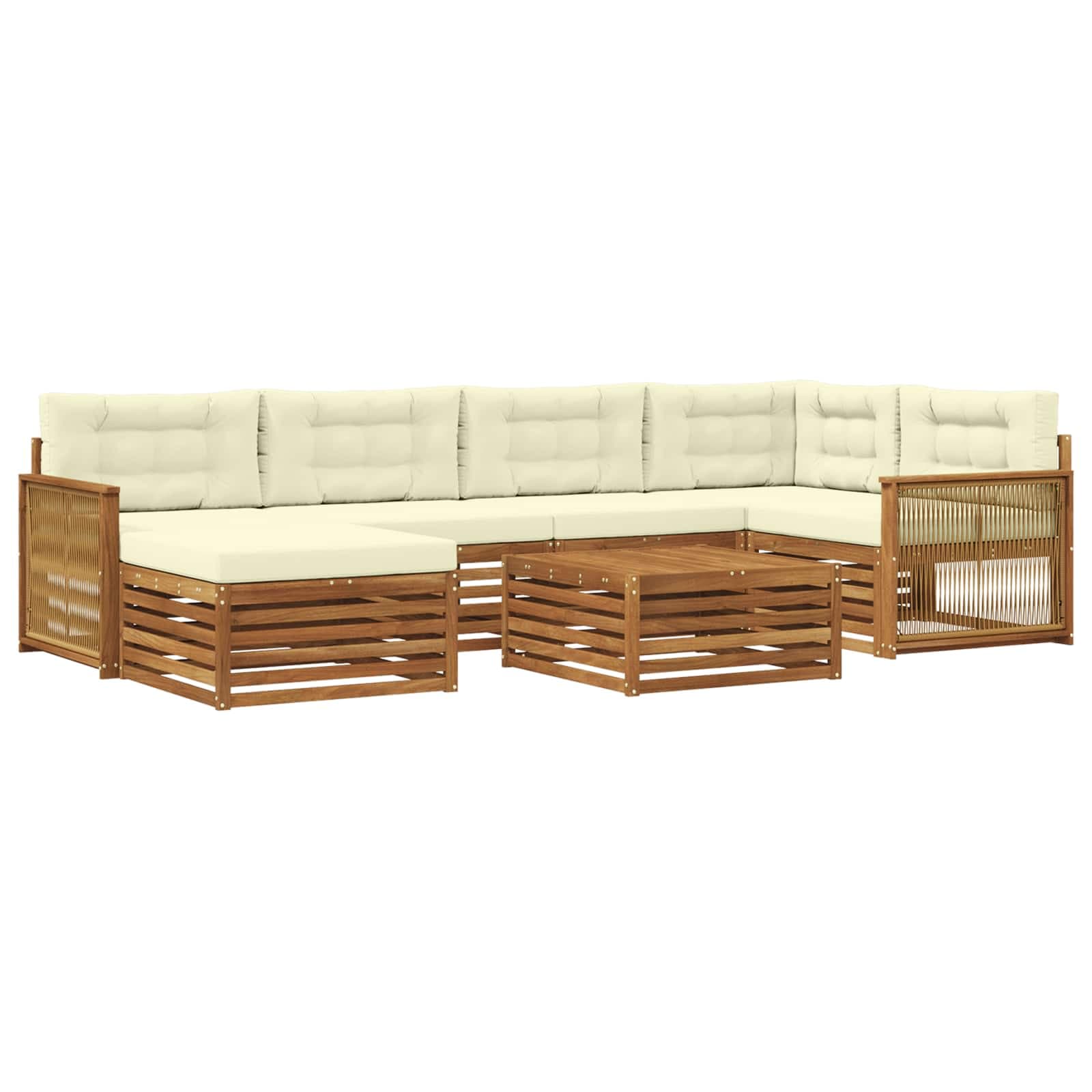 vidaXL Conjunto de Sofás para Exterior 7 pcs Natural e Creme
