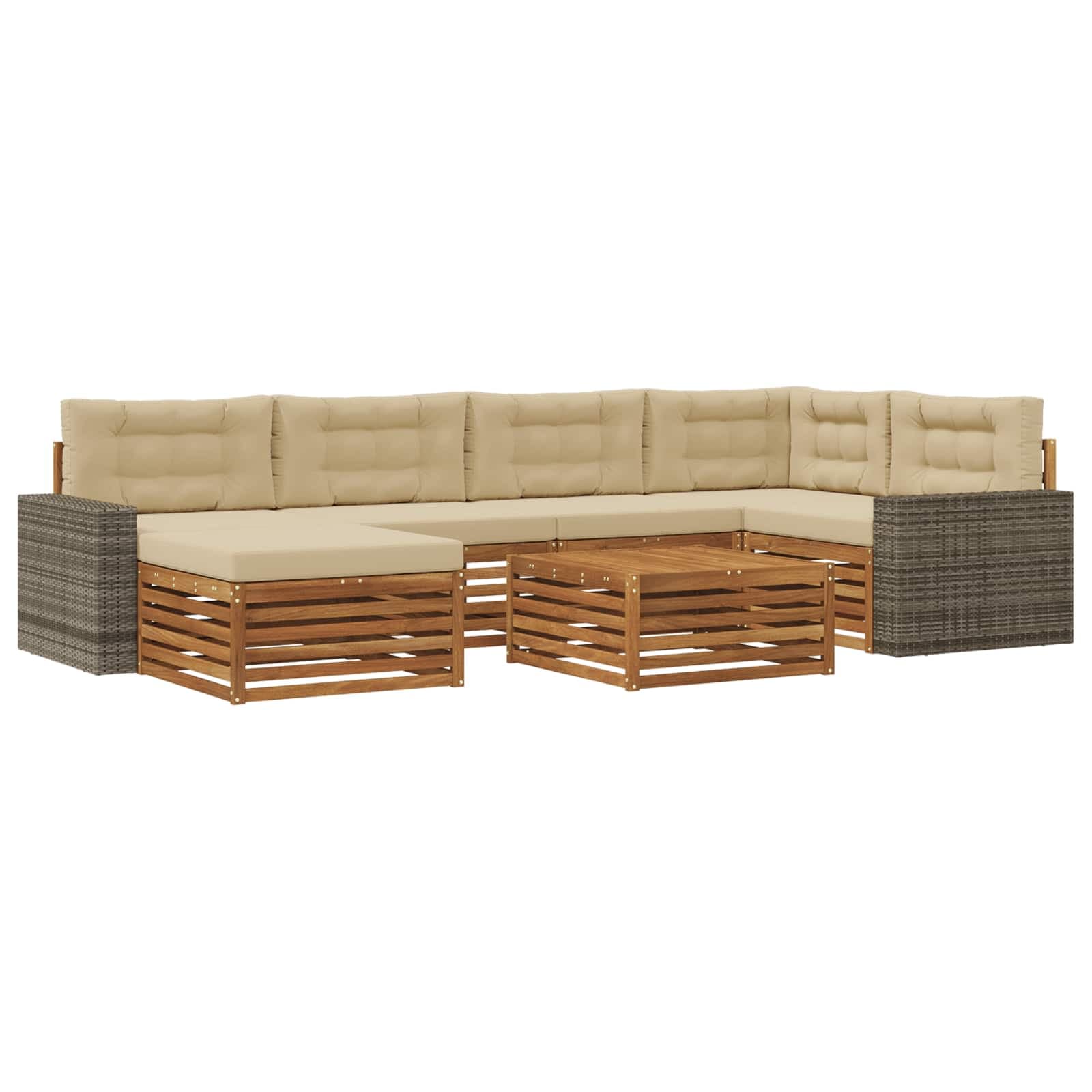 vidaXL Conjunto de Sofás para Exterior 7 pcs Natural e Bege