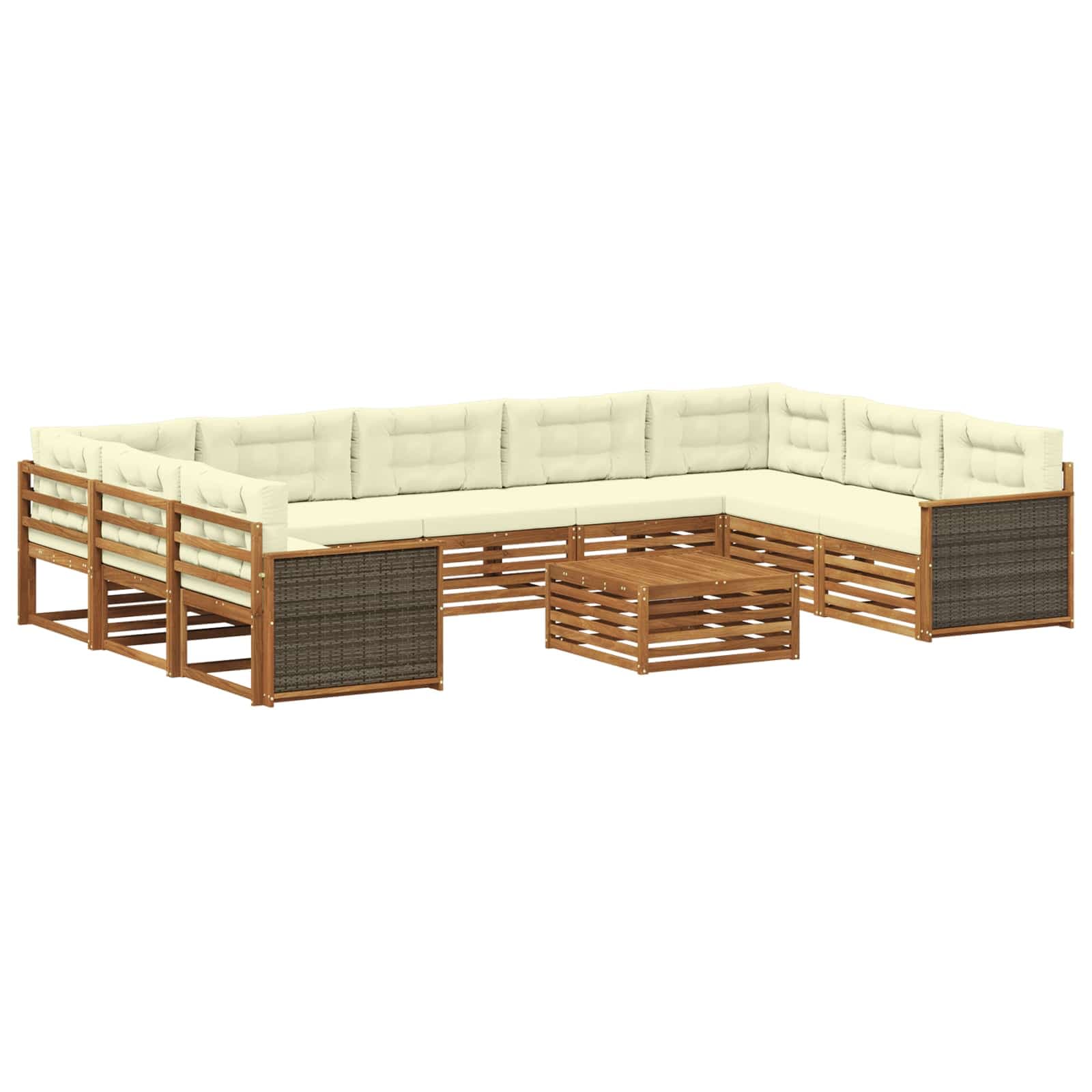 vidaXL Conjunto de Sofás para Exterior 10 pcs Natural e Creme