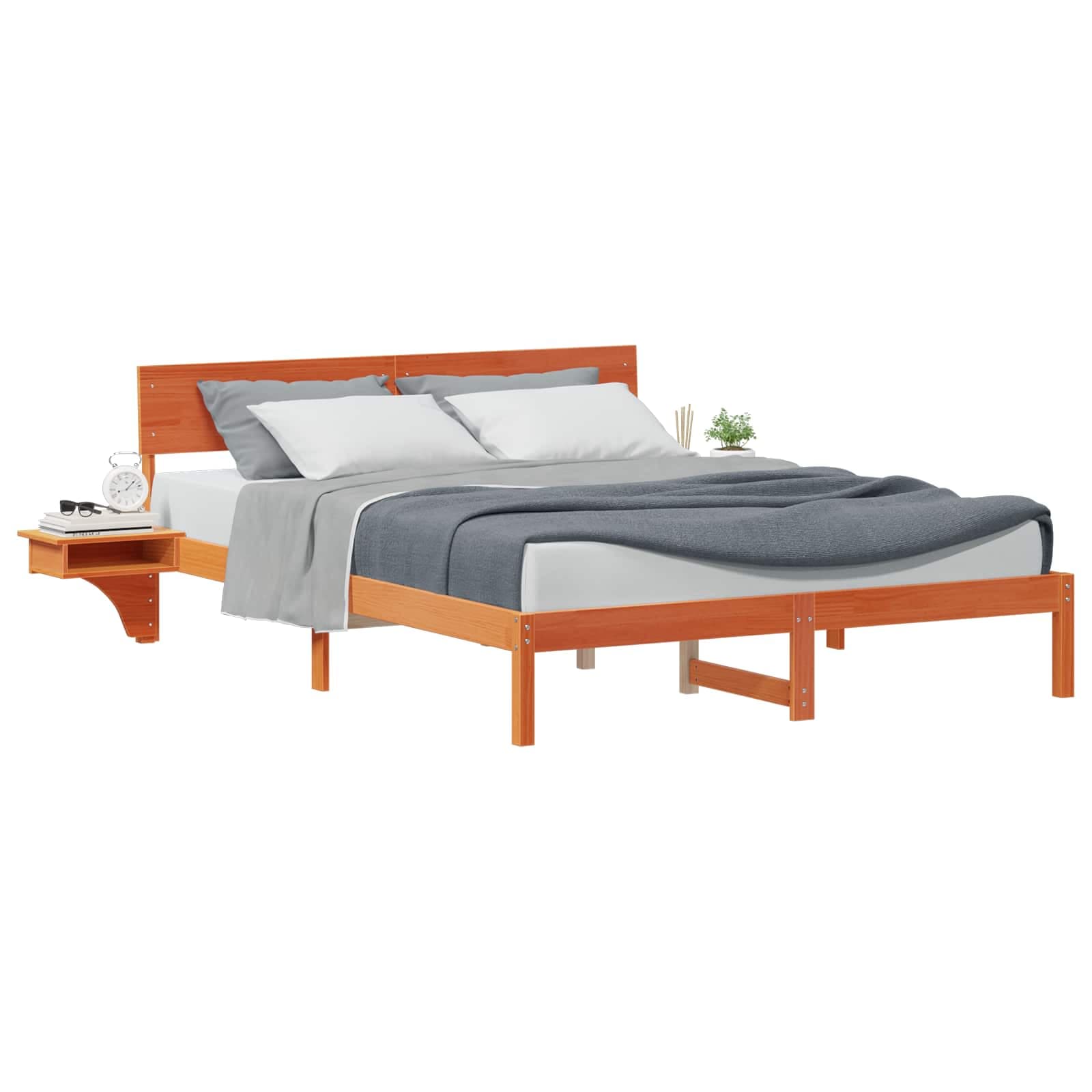 vidaXL Estrutura da Cama com cabeceira Marrom Cera 150 x 200 cm