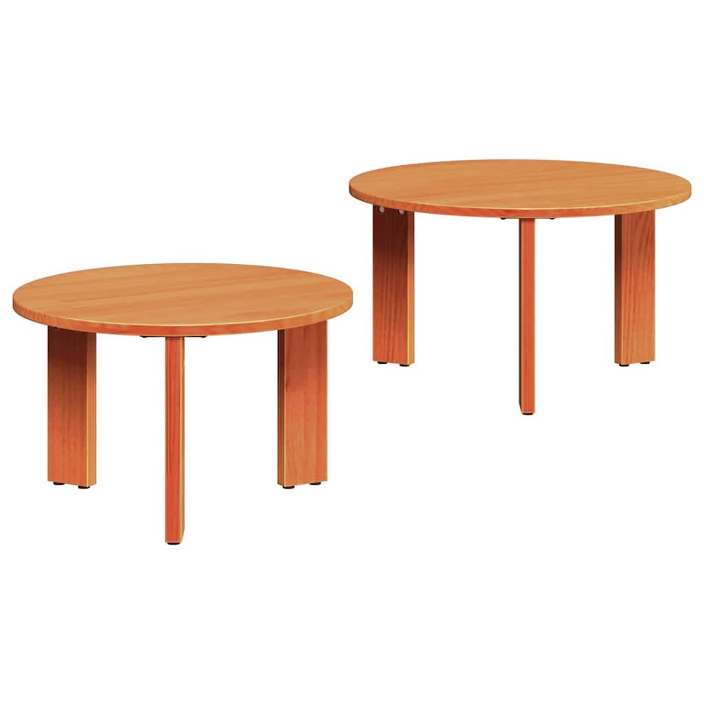 vidaXL Mesa de centro 2 pcs Marrom Cera Madeira de pinho maciça