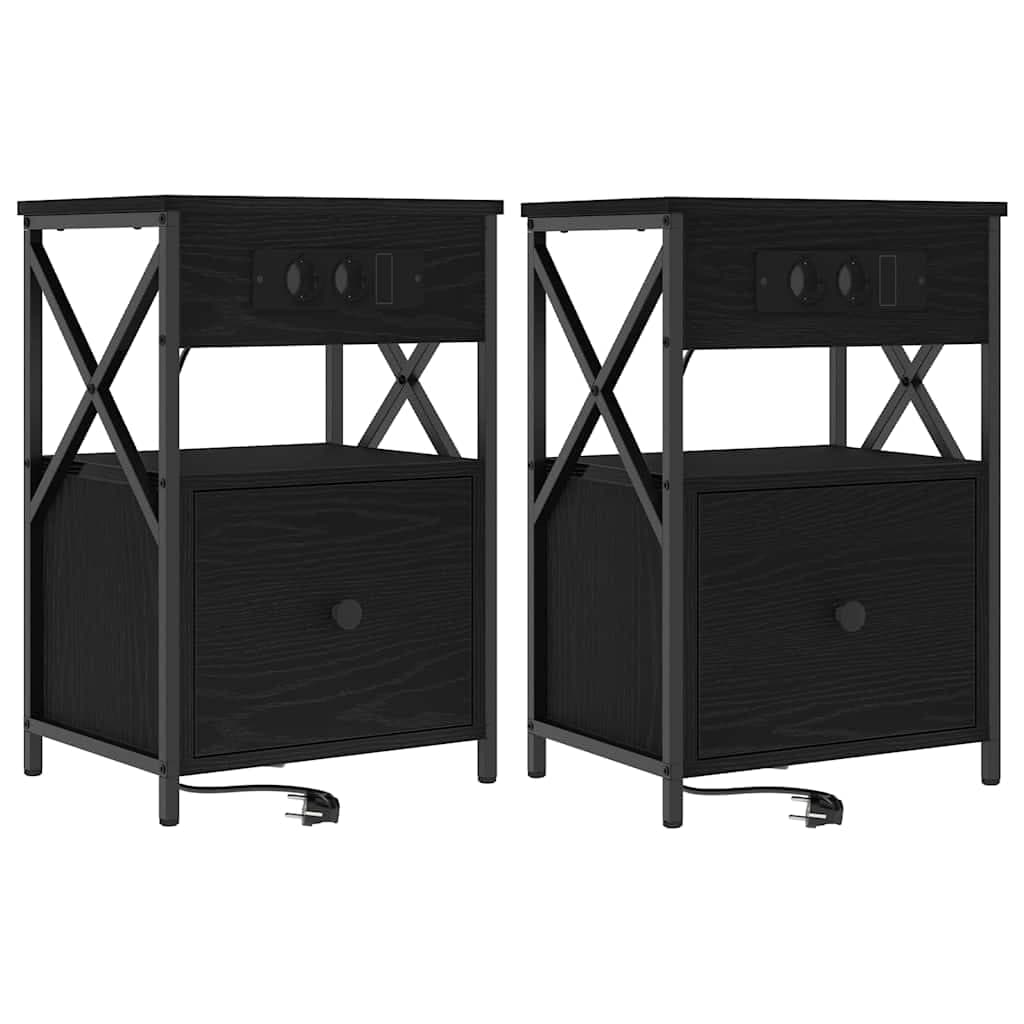 vidaXL Armário de Cabeceira 2 pcs Carvalho Preto 40 x 31 x 60 cm