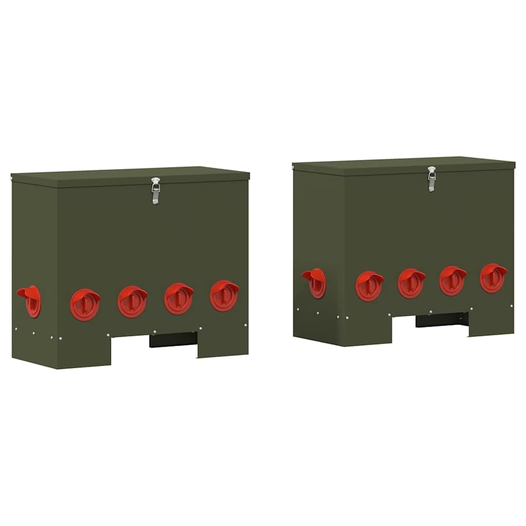 vidaXL Comedouro para galinha 2 pcs Verde Oliva 60,5 x 29 x 51 cm