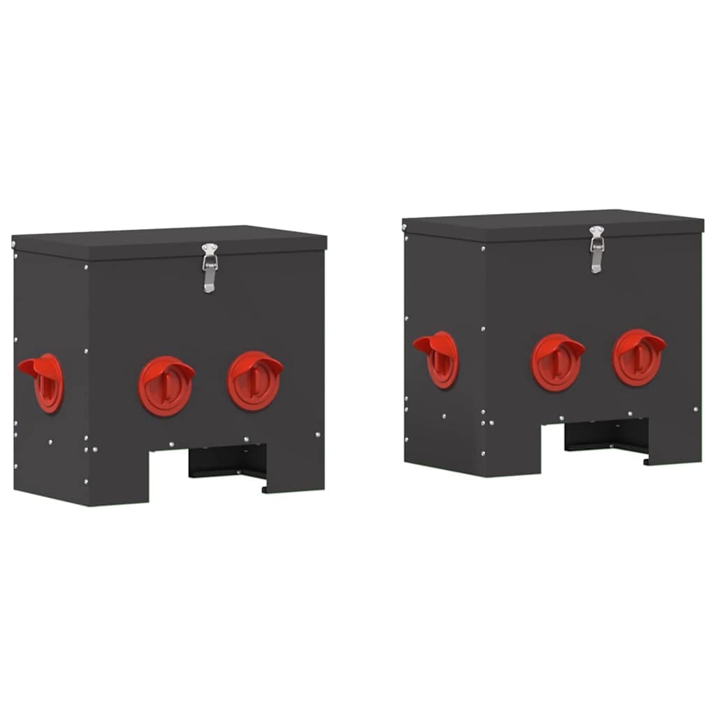 vidaXL Comedouro para galinha 2 pcs Preto 40,5 x 25 x 38 cm